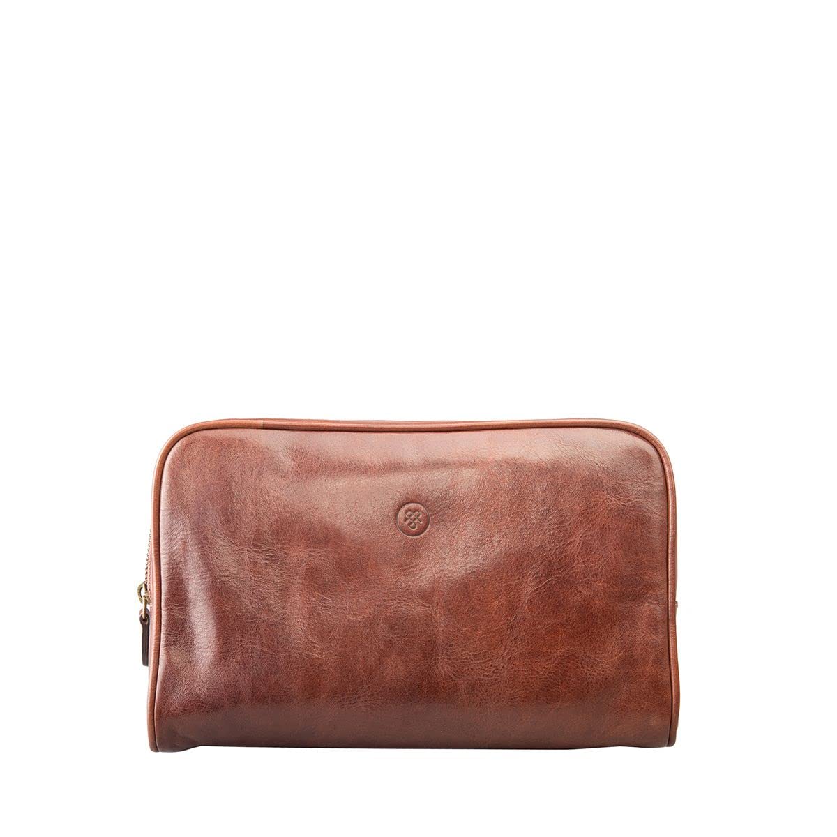 Maxwell Scott Premium Leather Toiletry Bag for Men - Handcrafted Italian Leather Dopp Kit - Raffaelle Chestnut Tan - Perfect for Travel, Gym & Grooming Essentials