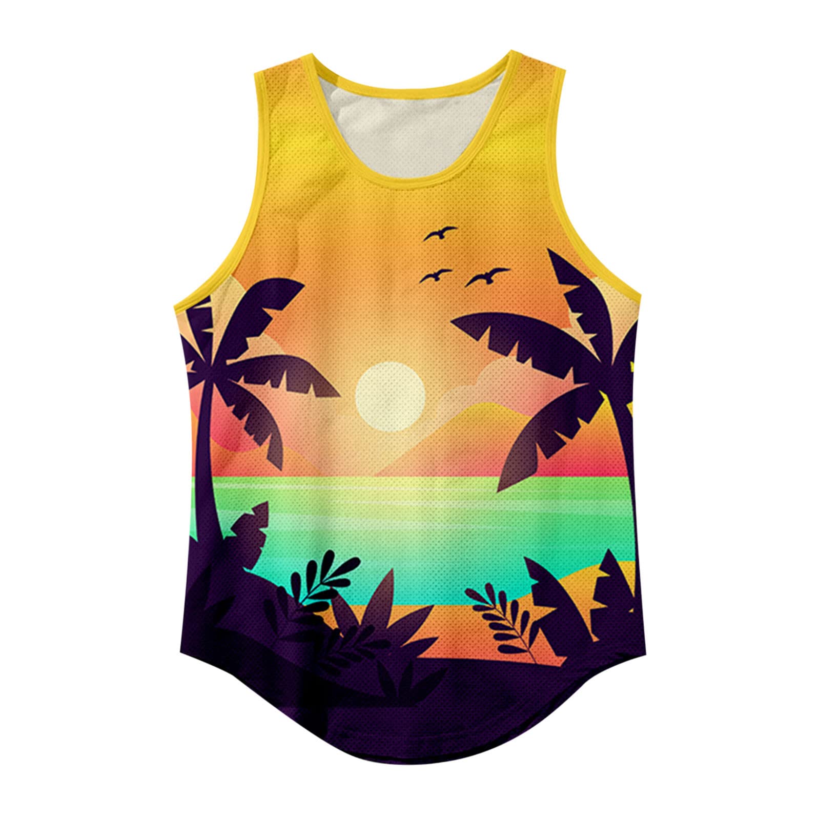 Men's Slim Fit 3D Printed Hawaiian Tree Sleeveless Tank Top - White Casual Beach Pullover for Summer Outdoor Activities
