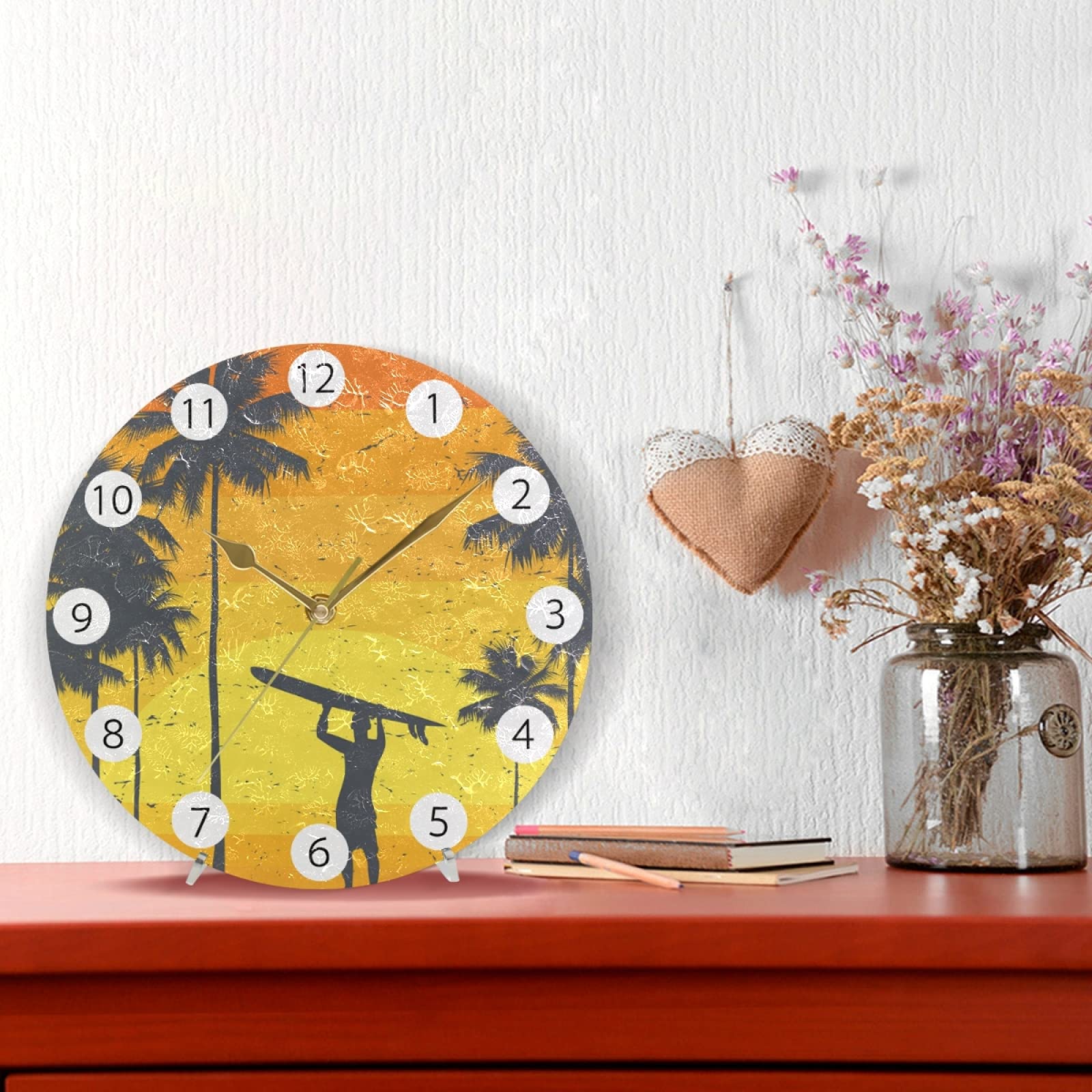 California Beach Surfer Wall Clock - Silent Non-Ticking Round Wall Decor for Kitchen, Living Room & Bedroom | Battery Operated Modern Art Clock for Home & Office