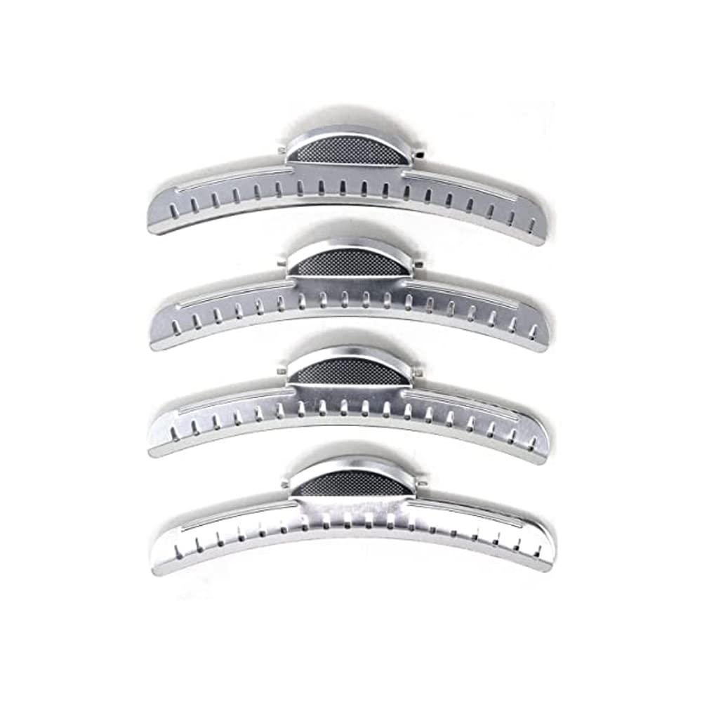 GLAMSA WAVE 4 Silver Hair Clips for Styling - Professional Hairdressing Clamps for Salon & Home Use - Perfect for Curling, Cutting & Styling Hair