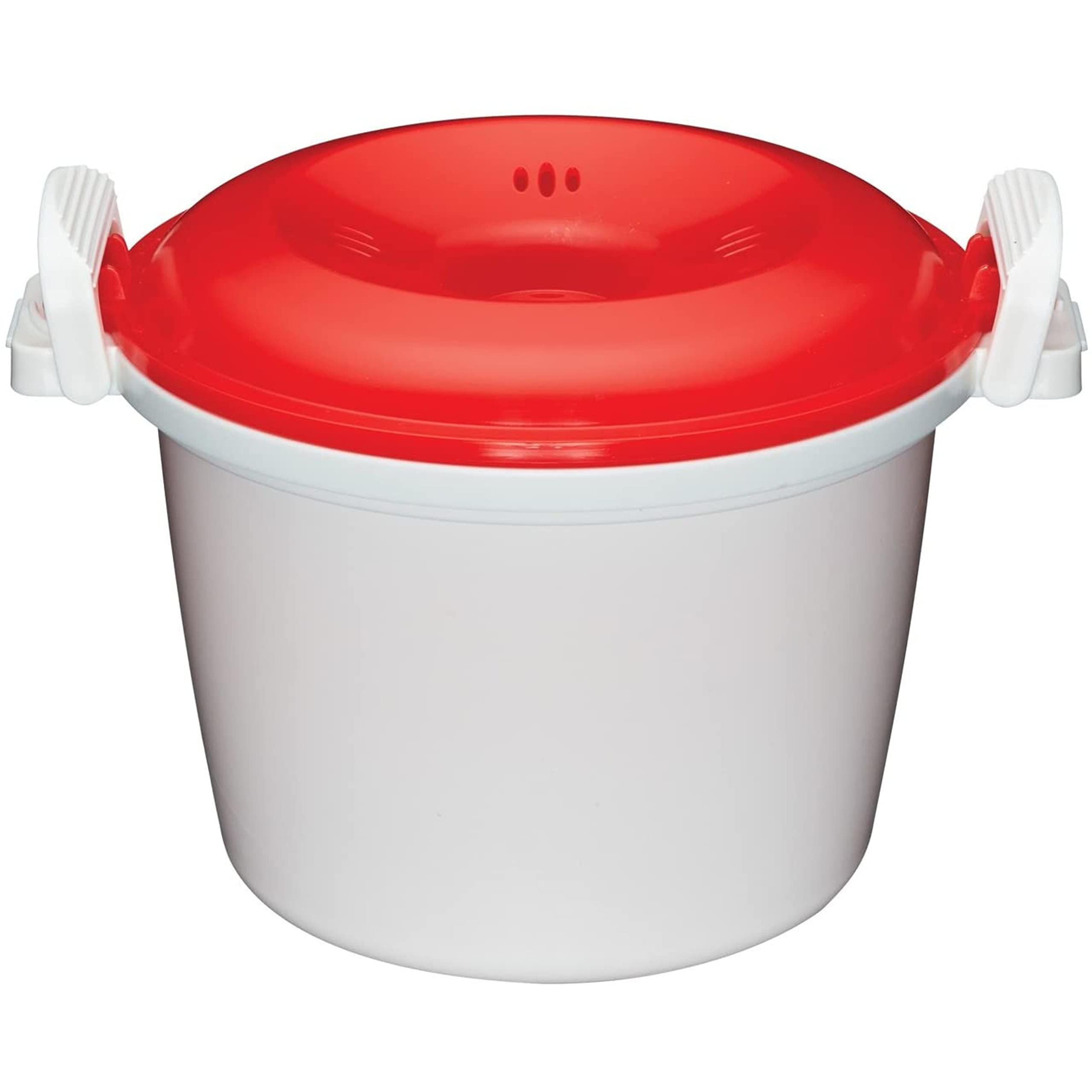 KitchenCraft KCRICECOOK BPA-Free 1.5L Microwave Rice Cooker & Steamer - White/Red - Perfect for Quick Meals, Dorm Cooking & Healthy Meal Prep