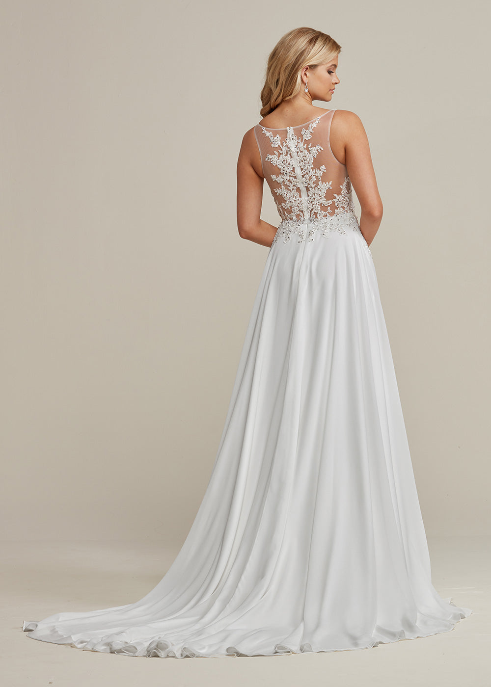 Elegant Mya 1 A-Line Wedding Dress with Plunging Neckline & Sequined Lace - Perfect for Bridal, Formal Events & Romantic Photoshoots