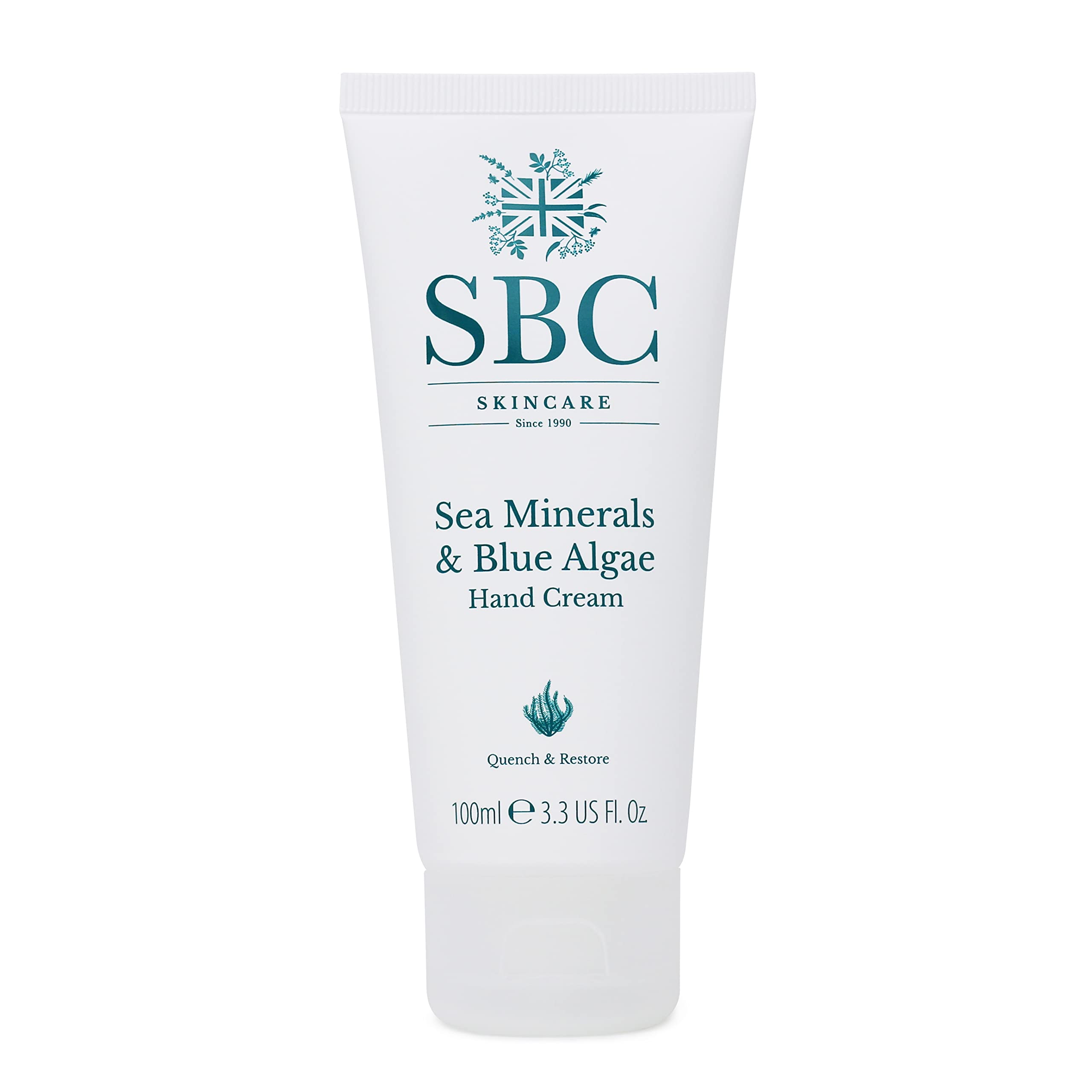 SBC Skincare Sea Minerals & Blue Algae Hand Cream 100ml - Fragranced Hydrating Vegan Lotion for Dry Hands | Moisturizing Hand Care for Women & Men, Perfect for Office, Travel & Daily Use