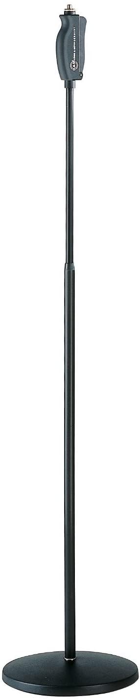K&M König & Meyer 26085.500.55 One Hand Adjustable Microphone Stand with Soft Touch Easy Clutch - Heavy Round Base Professional Mic Holder (Made in Germany, Black) - Perfect for Studio Recording, Live Performances & Podcasting