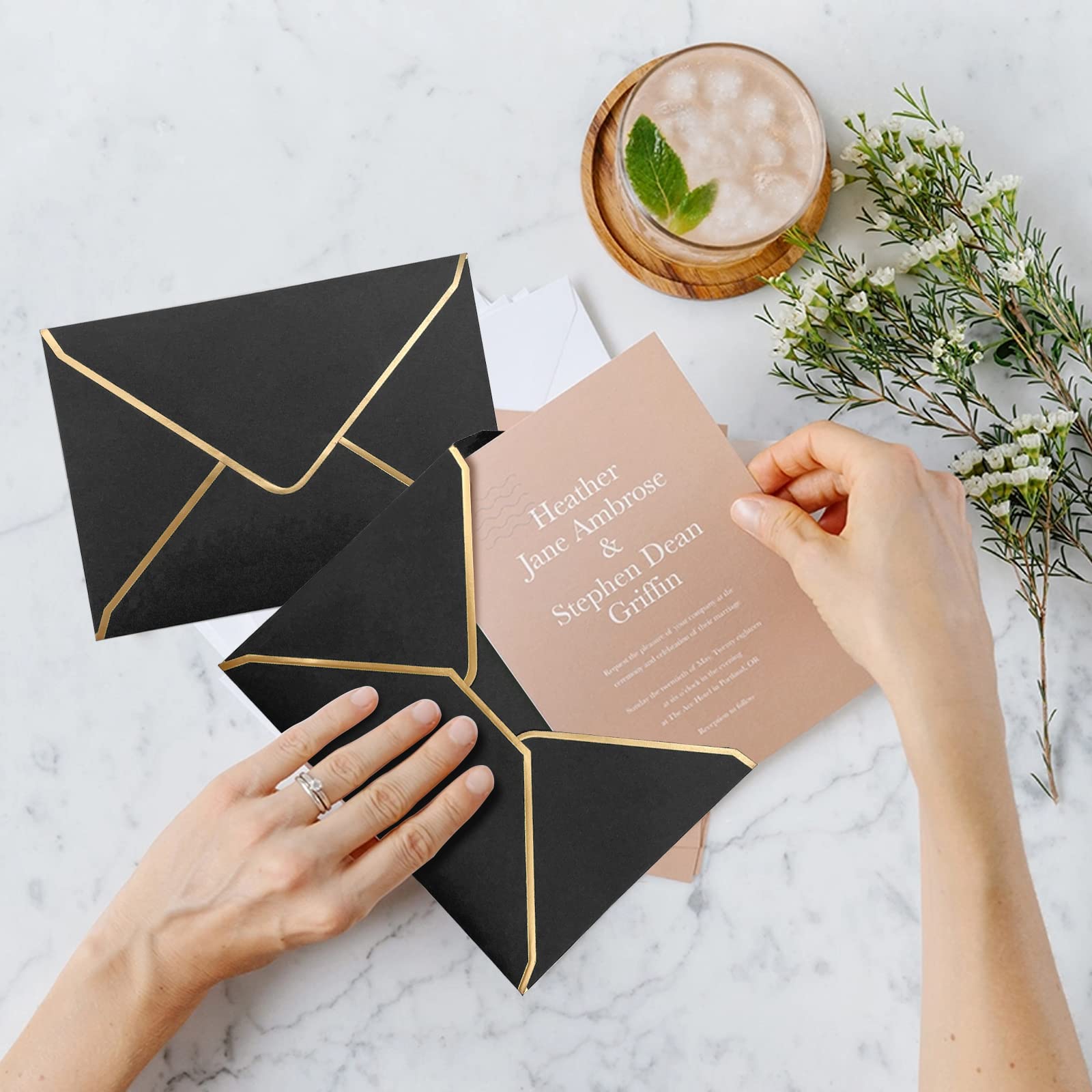 50 PCS A7 5x7 Invitation Envelopes - Premium Black Mailing Envelopes for Wedding, Graduation Cards | Perfect for Formal Events, Party Invitations & Special Occasions