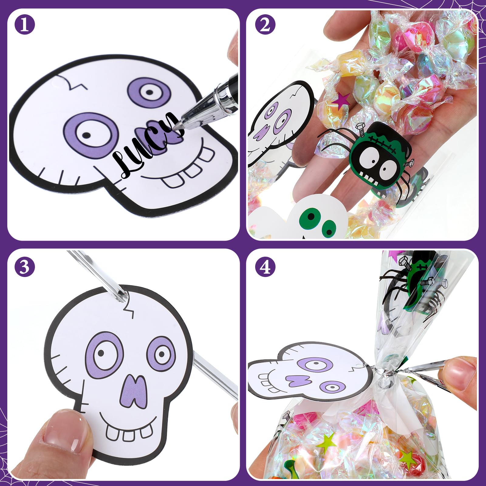 150-Pack Halloween Cellophane Candy Treat Bags - Pumpkin, Spider, Ghost & Bat Design - Bulk Goodie Bags with Twist Ties - Perfect for Halloween Party Favors, Trick-or-Treating & Classroom Treats