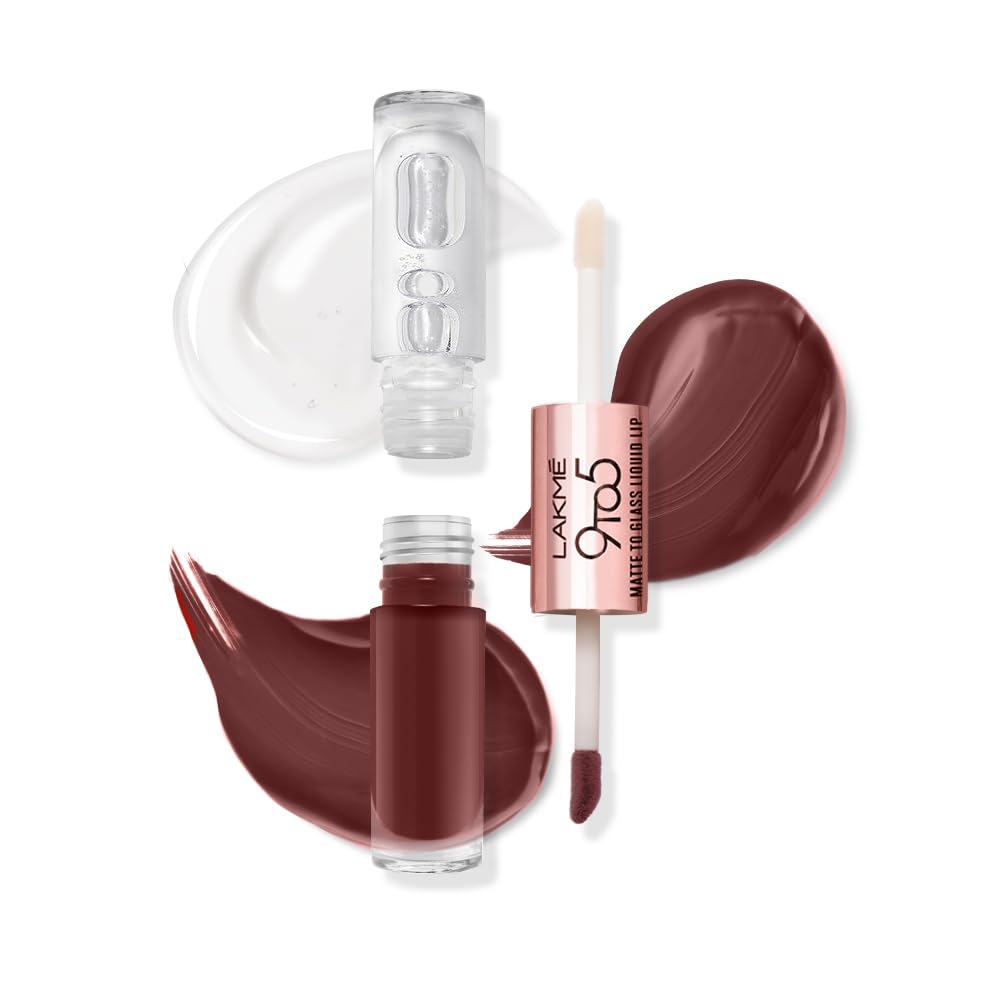 LAKMÉ 9 To 5 Matte To Glass Liquid Lipstick - Long Lasting Matte & Glossy Finish Lip Color for Day to Night Wear - Perfect for Office, Parties & Special Occasions
