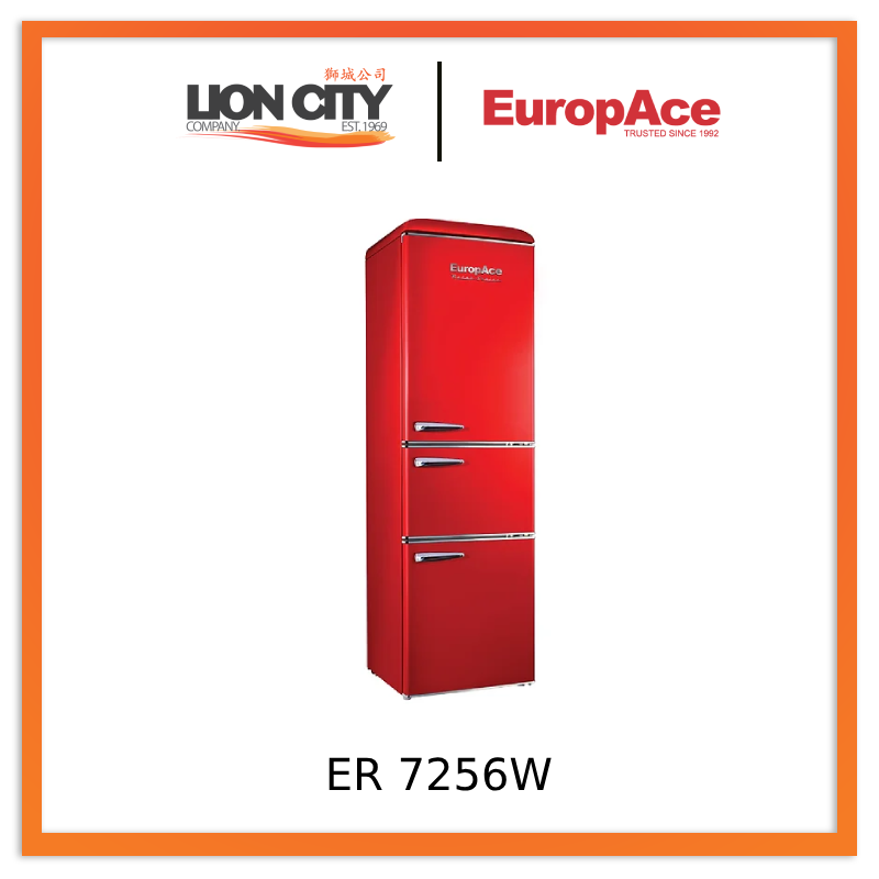 Europace ER 7256W Retro 3-Door Versa Zone Refrigerator - Energy Efficient, Spacious Design for Kitchen, Office, or Garage Use