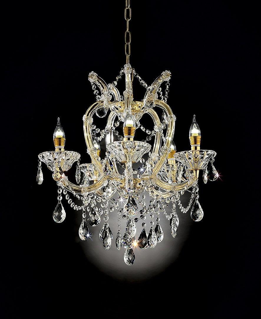 22-Inch Bella Petite Gold Crystal Chandelier with 5 LED Lights - Elegant Dining Room & Bedroom Lighting Fixture for Home Decor