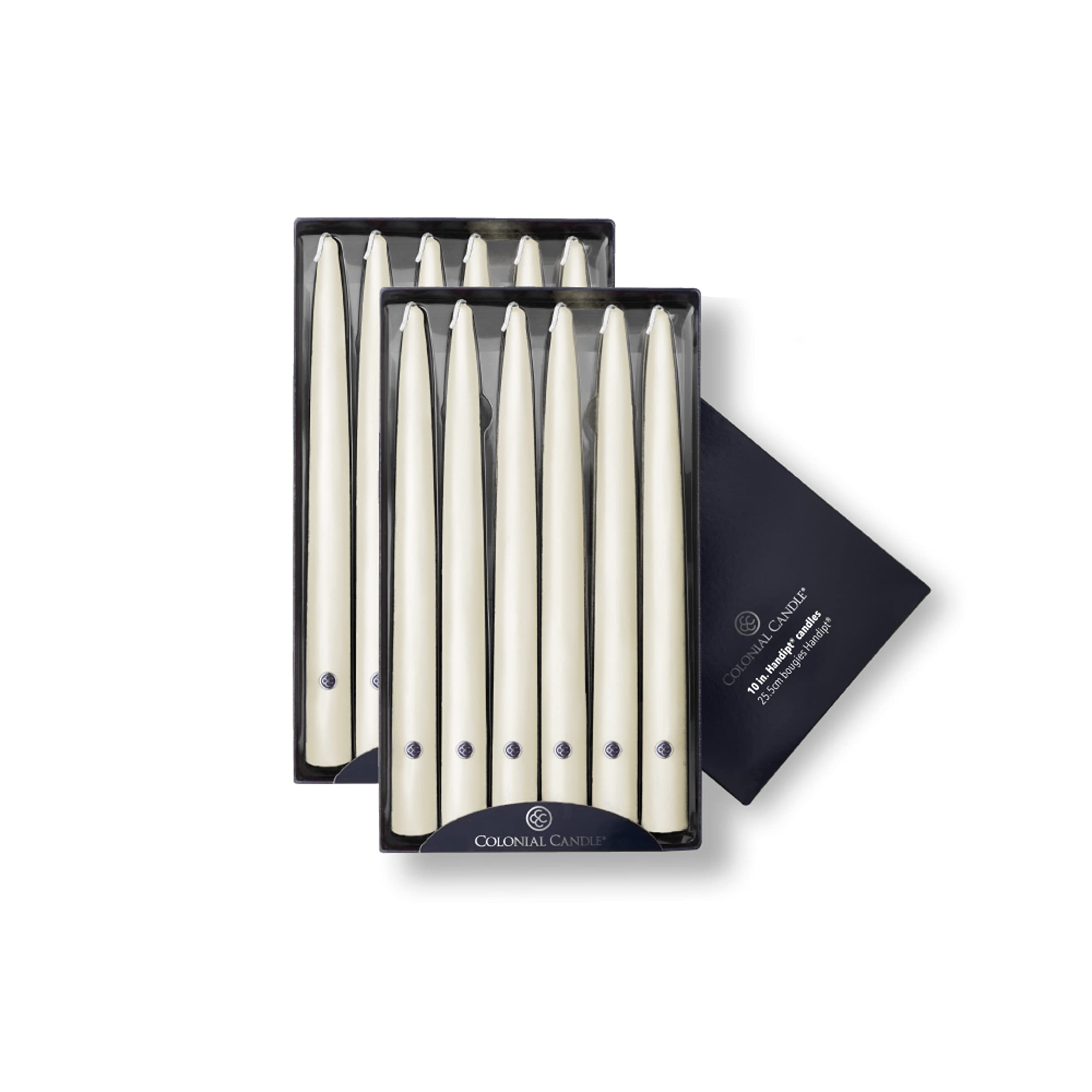 Colonial Candle Unscented Taper Candles - Handipt Collection Ivory 10-Inch (Pack of 12) - 8 Hour Burn Time - Perfect for Dining Tables, Weddings & Home Decor