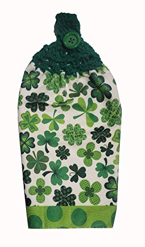 Handmade Patty Green Crochet Top Shamrock Kitchen Towel - Irish Themed Dish Cloth for St. Patrick's Day Decor & Holiday Kitchen Essentials