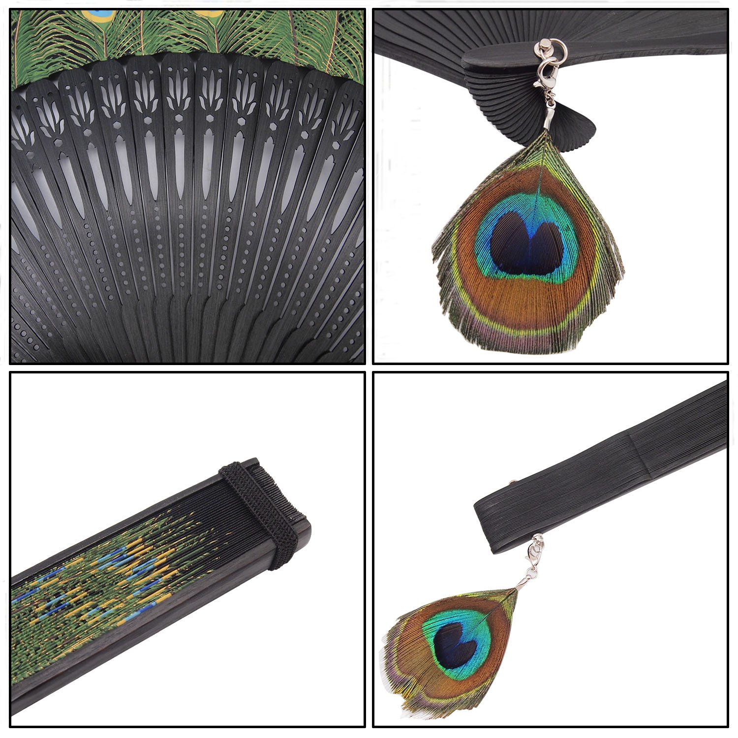 Innolife Silk Hand Fan - Bamboo Carved Peacock Design for Home Decor & Dance
