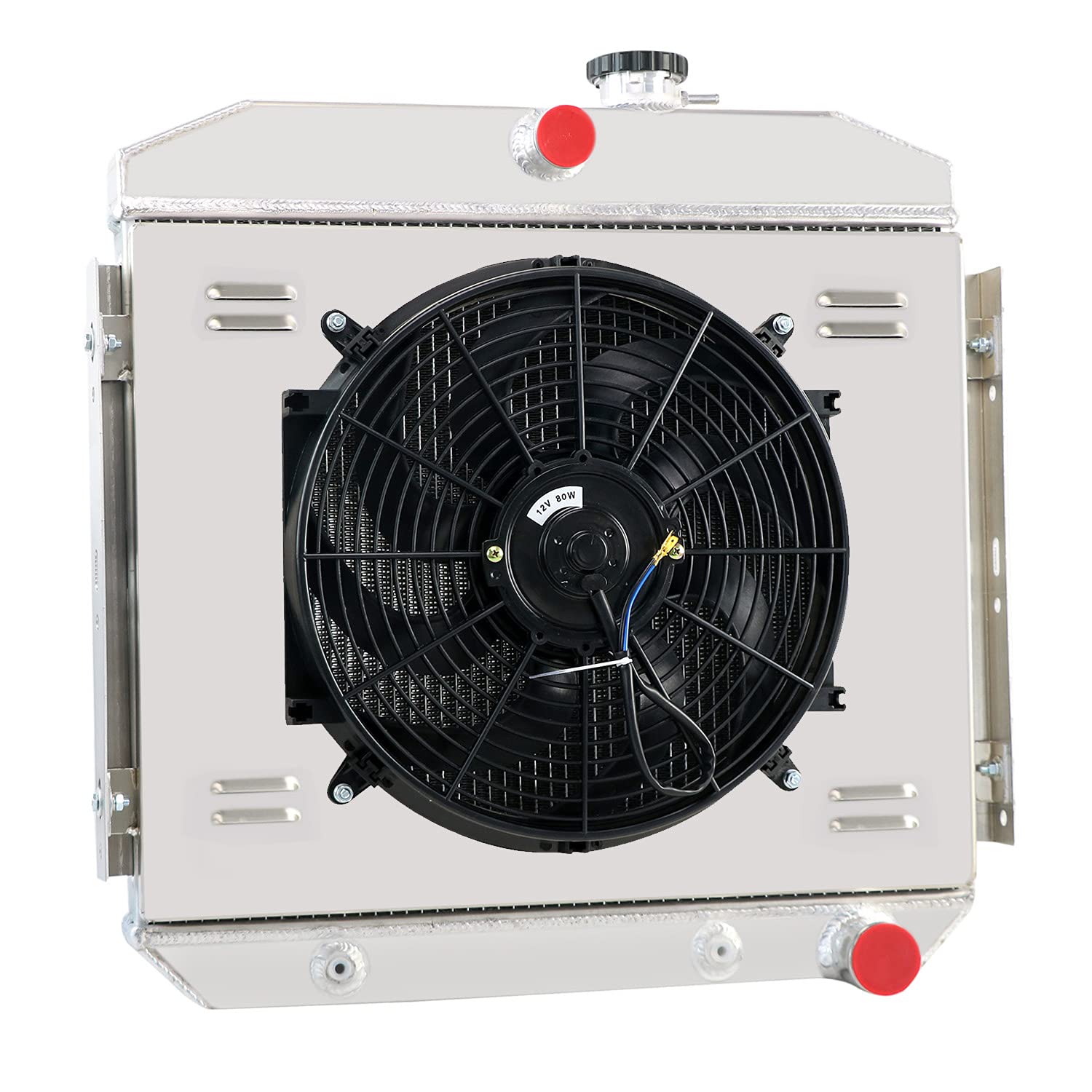 1955-1957 Chevy Bel Air Radiator - 3 Row Aluminum Cooling System with Shroud, Fan & Thermostat Relay Kit - Compatible with Chevy Bel-Air, Del Ray, 150 & 210 L6 Models - Perfect for Classic Car Restoration & Hot Rod Upgrades