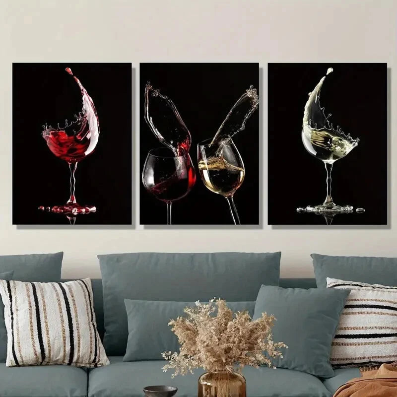 3-Piece Minimalist Metal Wall Art Prints - Ready to Hang Wine-Themed Home Decor for Living Room, Dining Room & Office