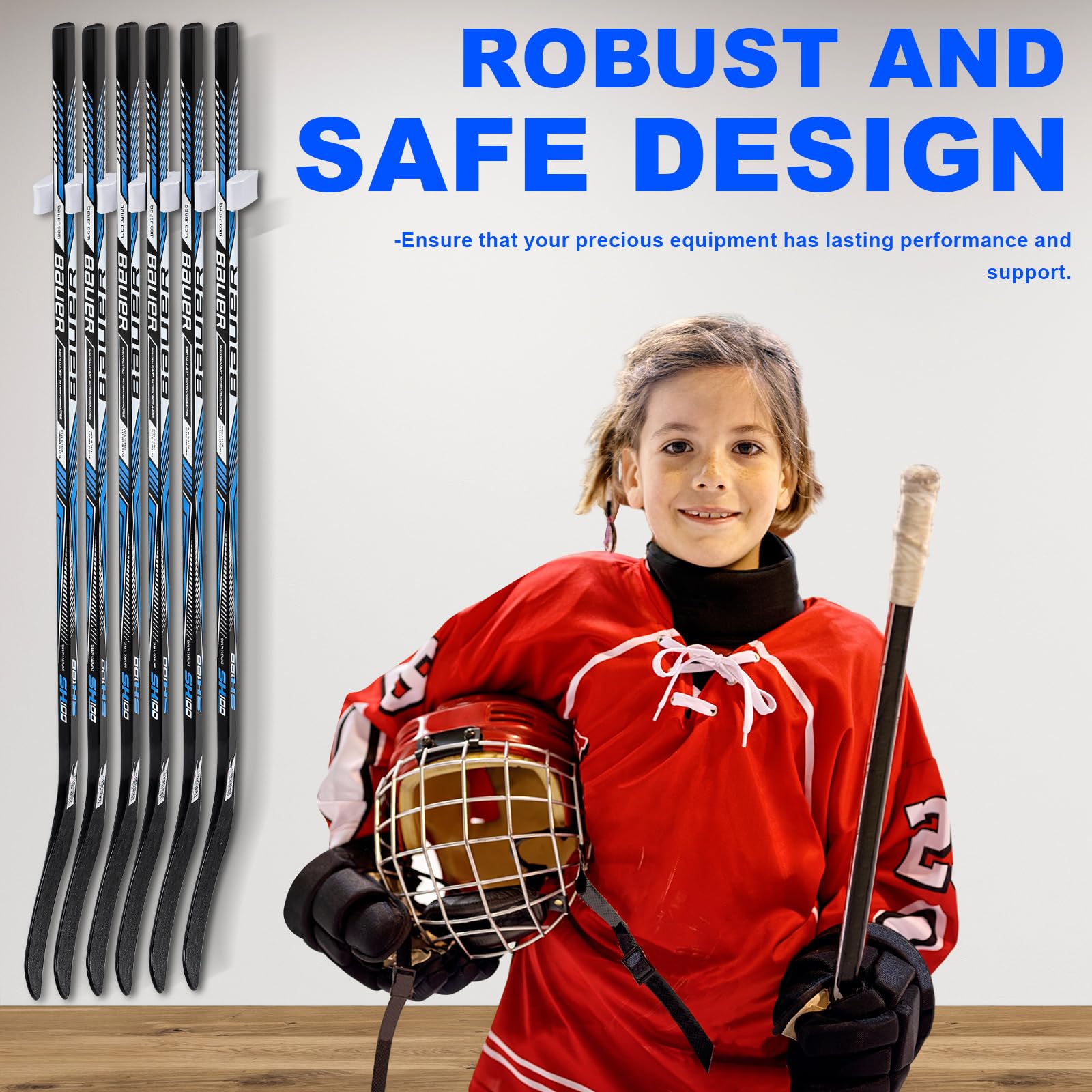Yousoontic Hockey Stick Wall Mount Organizer - Holds 1, 2, 3, 4 or 6 Ice Hockey Sticks - Space Saving Storage Solution for Home, Office & Garage - Perfect for Hockey Players & Sports Enthusiasts