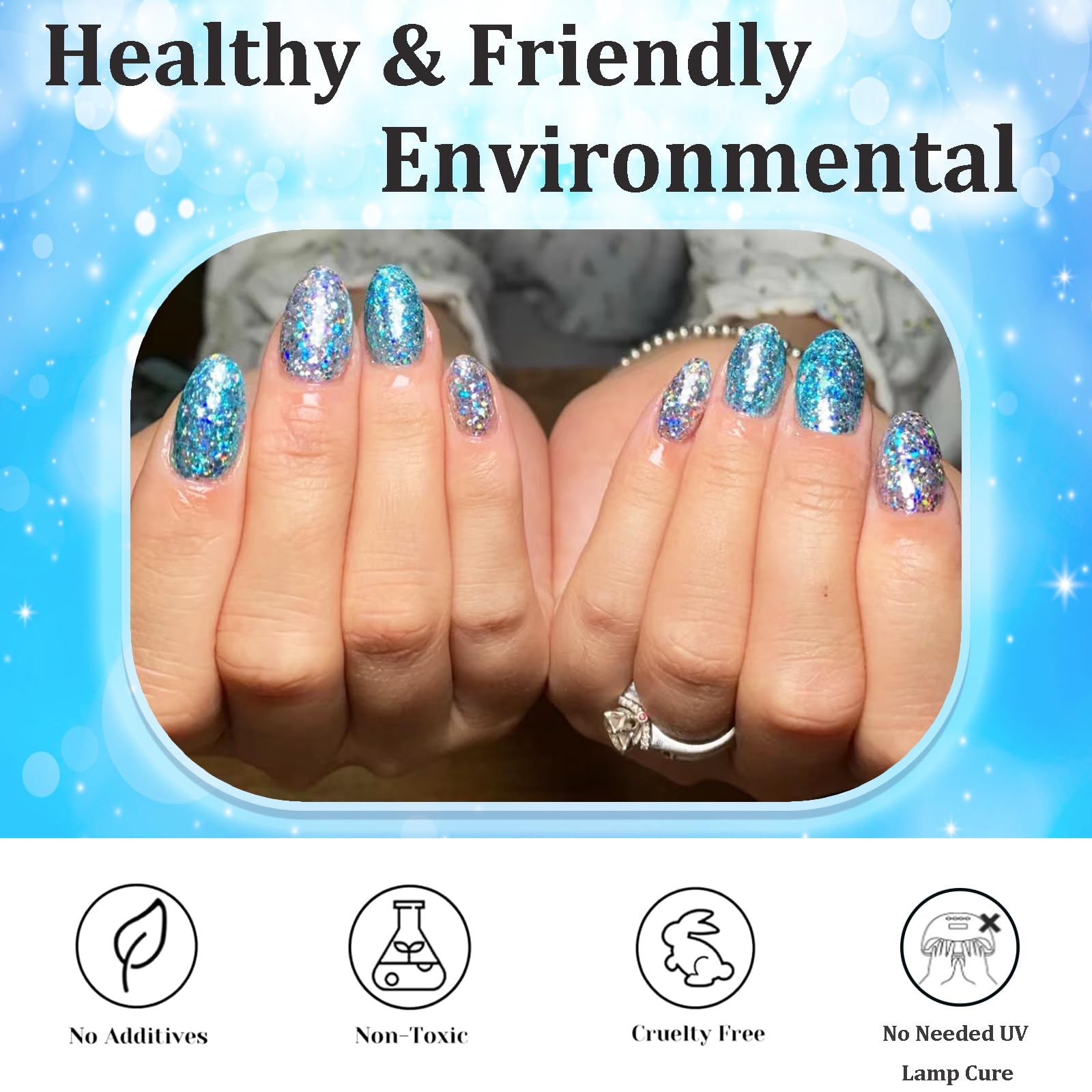Blue Glitter Nail Polish - 10ML Holographic Rainbow Nail Polish with Iridescent Sparkle - Quick Dry Shimmer Nail Polish for DIY Nail Art - Perfect for Parties, Weddings, and Special Occasions