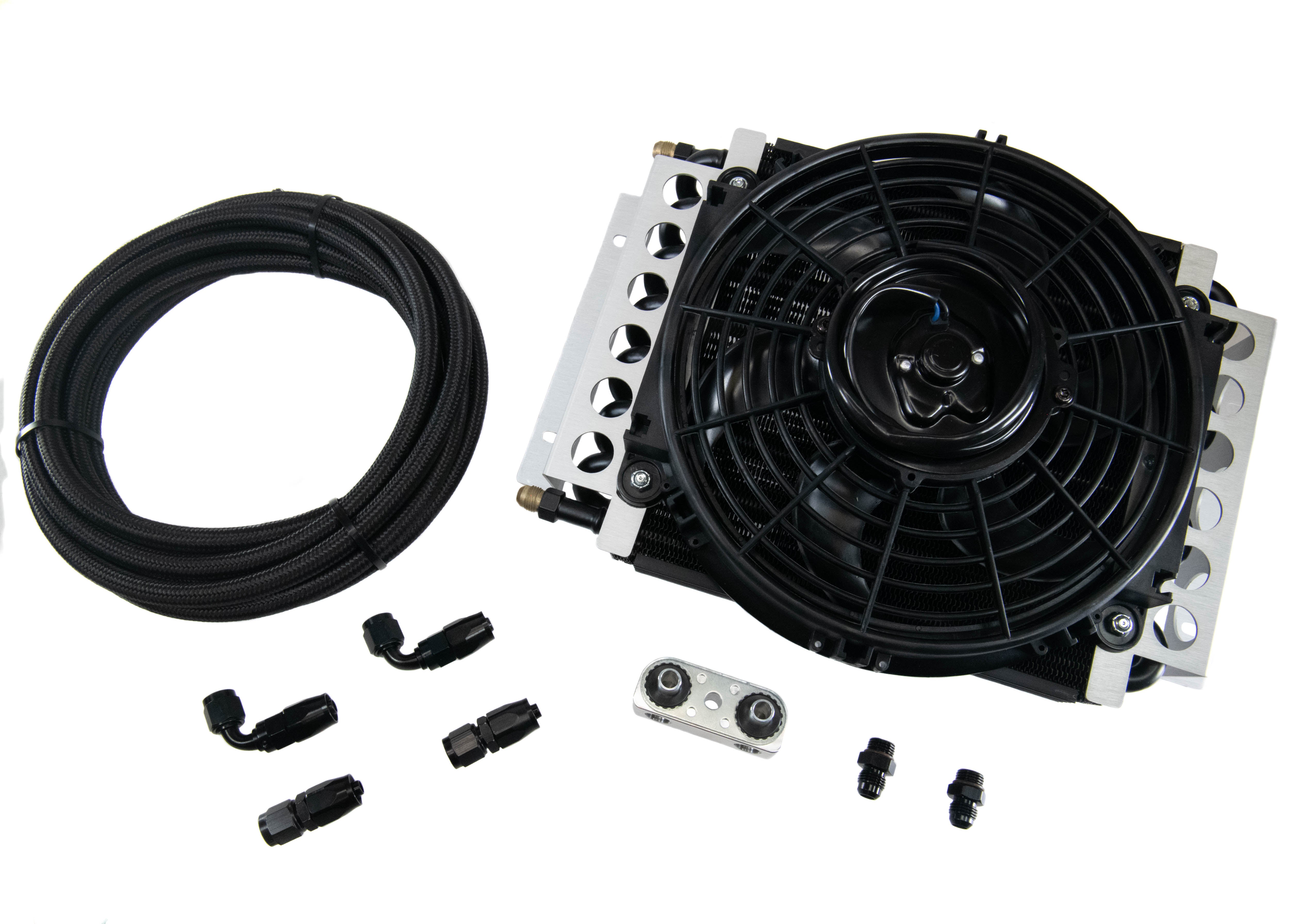 GM 6L80E/8L90E Transmission Cooler Kit with Fan & Fragola Lines - High Performance Aluminum Cooling System for Chevy Silverado, GMC Sierra - Perfect for Towing, Off-Road & Hot Climate Driving