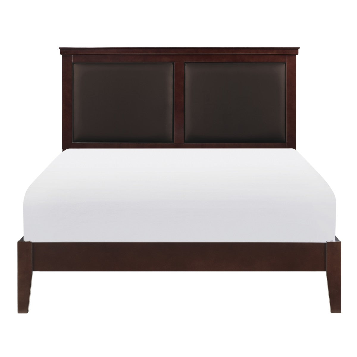 Cherry Finish Queen Size Bed Frame with Faux Leather Headboard - Complete Set with Headboard, Footboard & Side Rails - Perfect for Master Bedroom, Guest Room & Apartment Decor