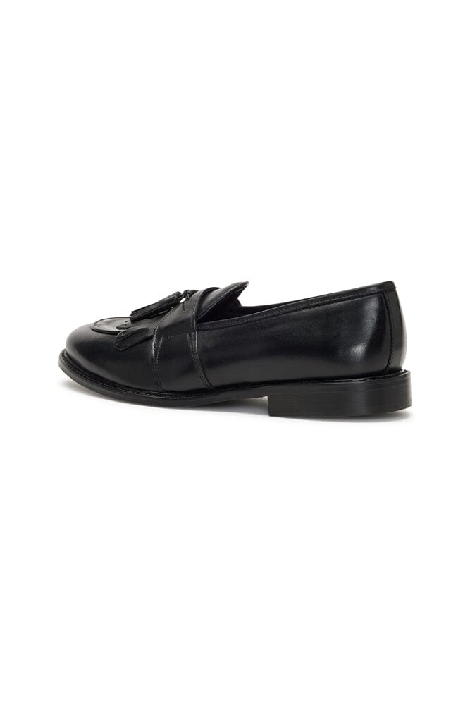 Premium Black Italian Leather Loafers with Tassel & Fringe - Classic Men's Dress Shoes for Business, Office & Formal Occasions (Style 1301)