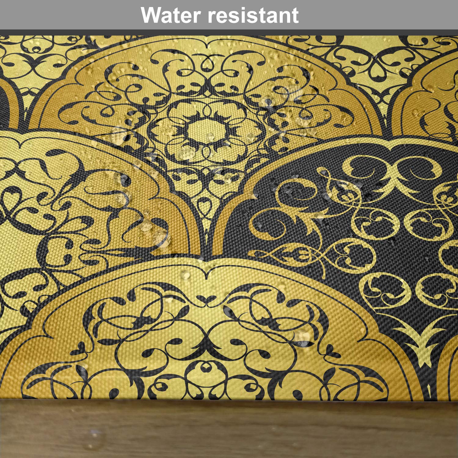 Ambesonne Mandala Place Mats Set of 4 - Round Overlapping Retro Design Washable Fabric Placemats for Dining Table & Kitchen Decor in Yellow & Black | Perfect for Boho Home Decor, Dinner Parties & Holiday Gatherings