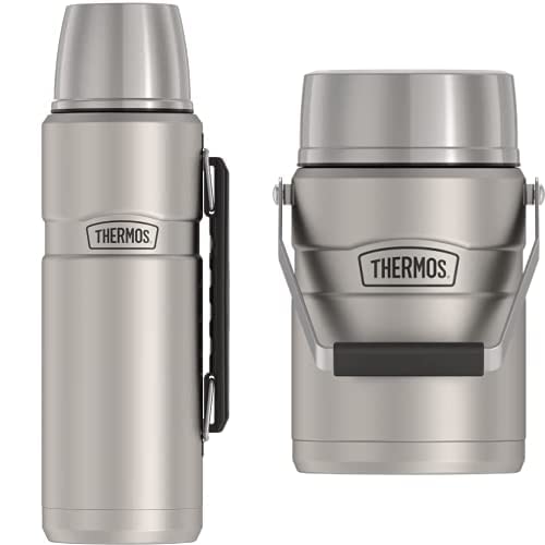 THERMOS Stainless King Vacuum-Insulated Food Jar (47oz) & Beverage Bottle (68oz) - Matte Steel | Double-Wall Insulation for Hot & Cold | Perfect for Lunch, Camping, Office & Outdoor Adventures