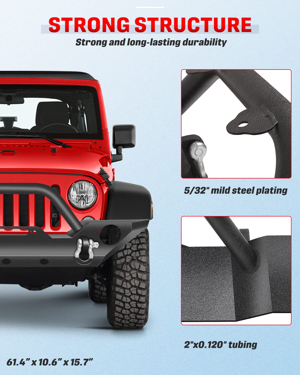 2007-2018 Jeep Wrangler JK Front Bumper with Winch Plate & Fog Light Holes | Heavy Duty Off-Road Protection for Rock Crawling & Trail Adventures