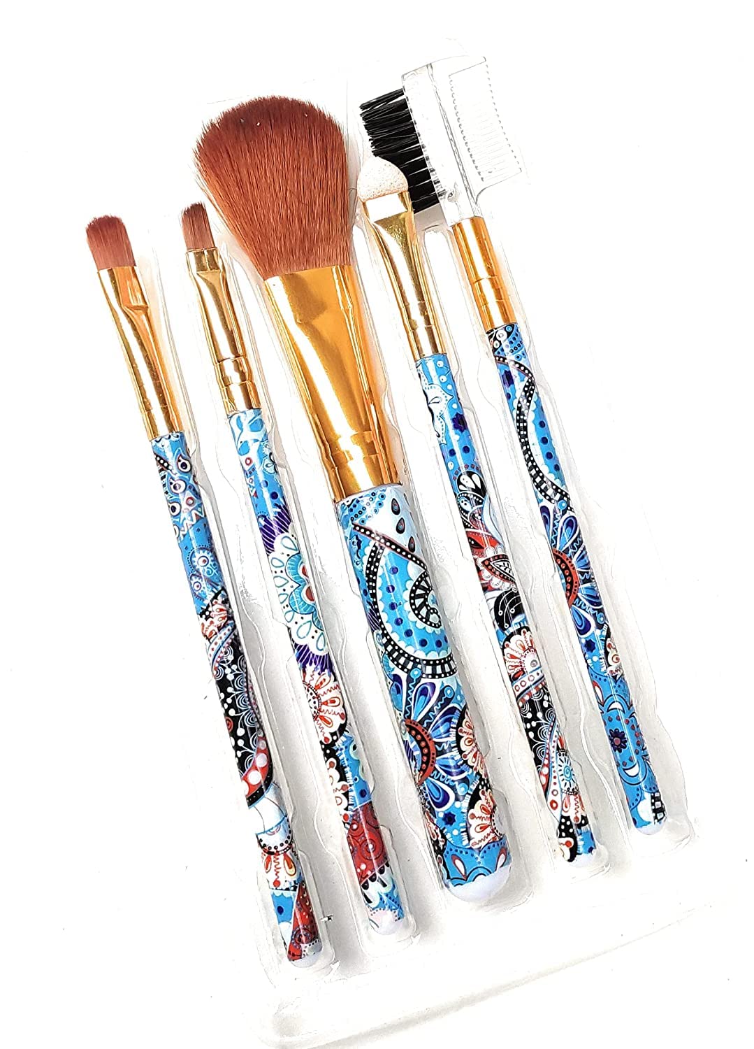 MOOLYAVAAN 5Pcs Soft Bristle Makeup Brush Set with 6-in-1 Beauty Blender Sponge - Professional Cosmetic Tools for Foundation, Blending & Contouring - Perfect for Daily Makeup & Travel