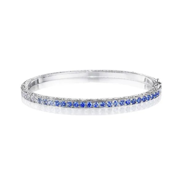 Penny Preville Blue Sapphire Ombre Bangle Bracelet - Elegant 14K Gold Jewelry for Women, Perfect for Weddings, Parties & Special Occasions