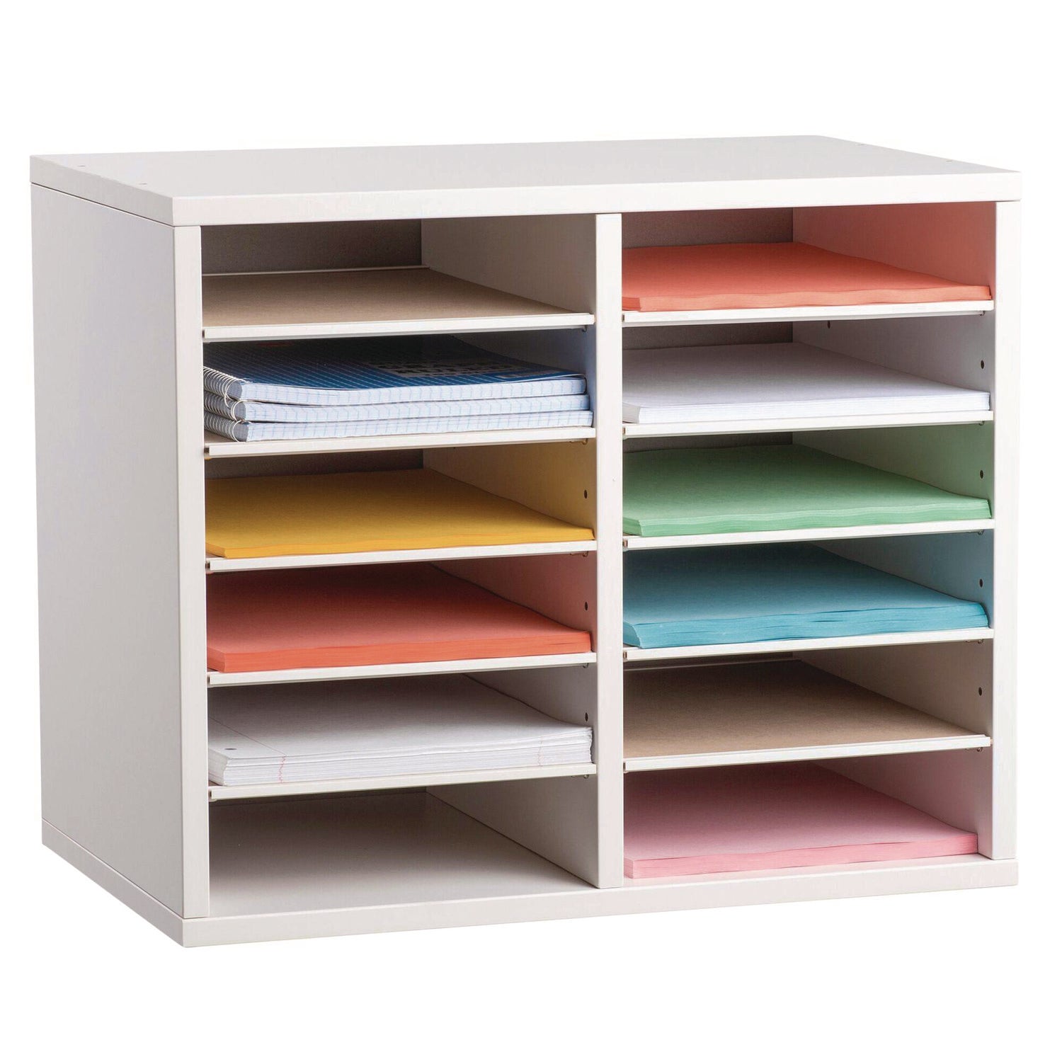 AdirOffice Wooden Adjustable 12-Section Letter Size Literature Organizer - 20 x 11.8 x 16.3 Inches, White - Perfect for Office, Home, or Classroom Document Storage & Organization