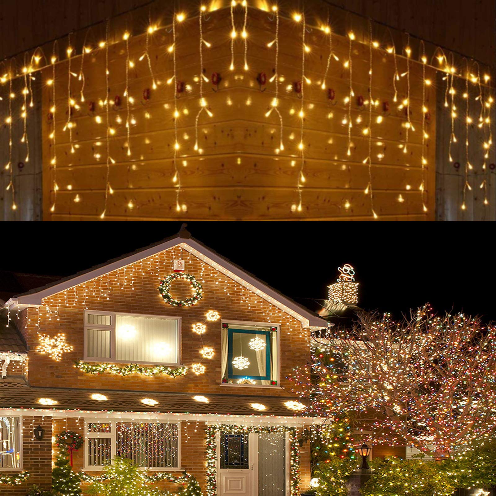 640 LED Icicle Christmas Lights - 65.6ft Warm White Fairy String Lights with 120 Drops, 8 Lighting Modes for Indoor Bedroom, Outdoor Window & Holiday Party Decorations - Perfect for Christmas Tree, House, Yard & Winter Wedding Decor