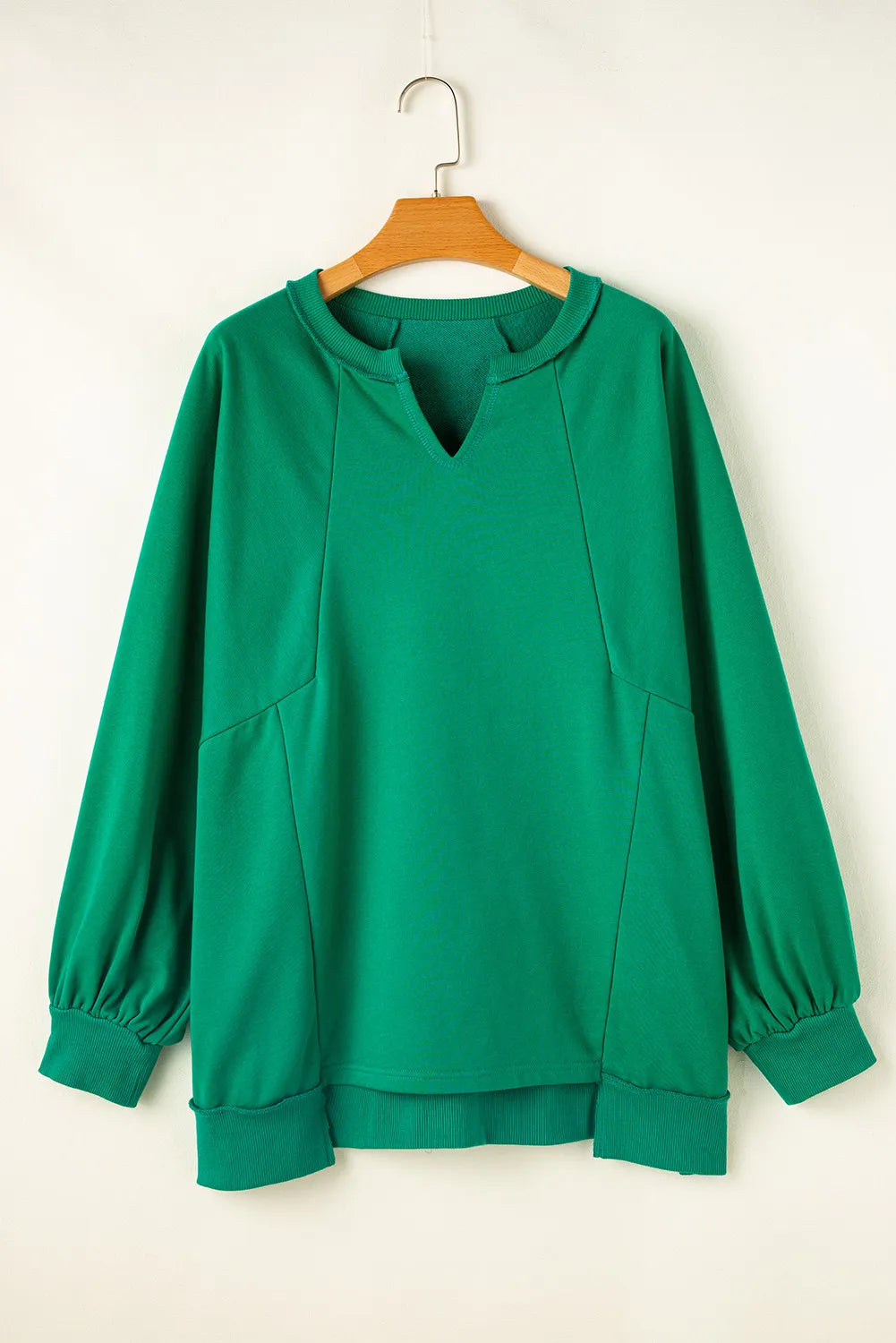 Plus Size Women's Cutout Hem Notched Long Sleeve Sweatshirt | Trendy Oversized Pullover for Casual Wear & Layering | Perfect for Fall Outfits, Coffee Dates & Weekend Errands