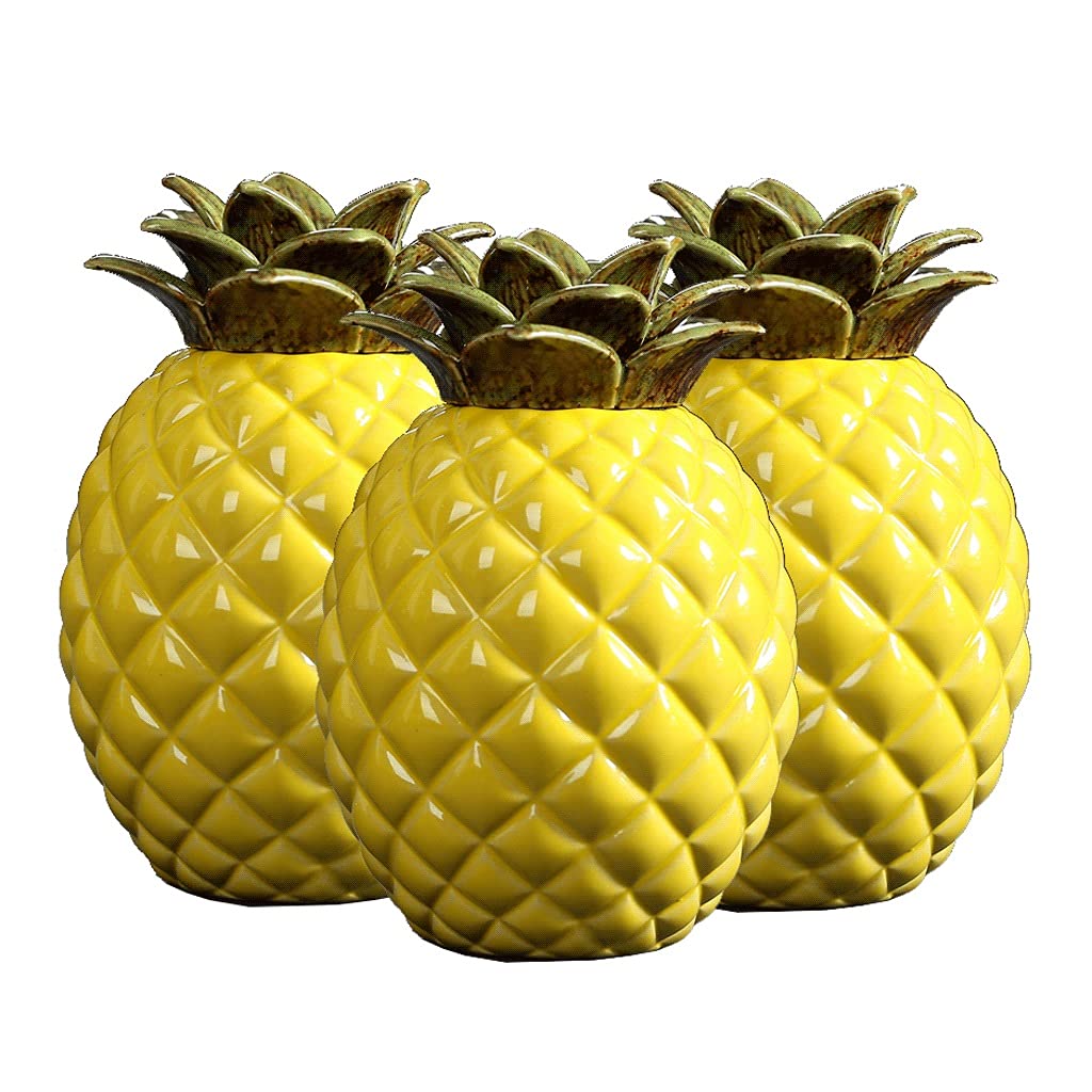 YXDO 3-Piece Ceramic Food Storage Containers Set - Airtight Pineapple Design Canister for Candy, Cookies & Kitchen Pantry Organization | Perfect for Home, Office & Party Snack Storage