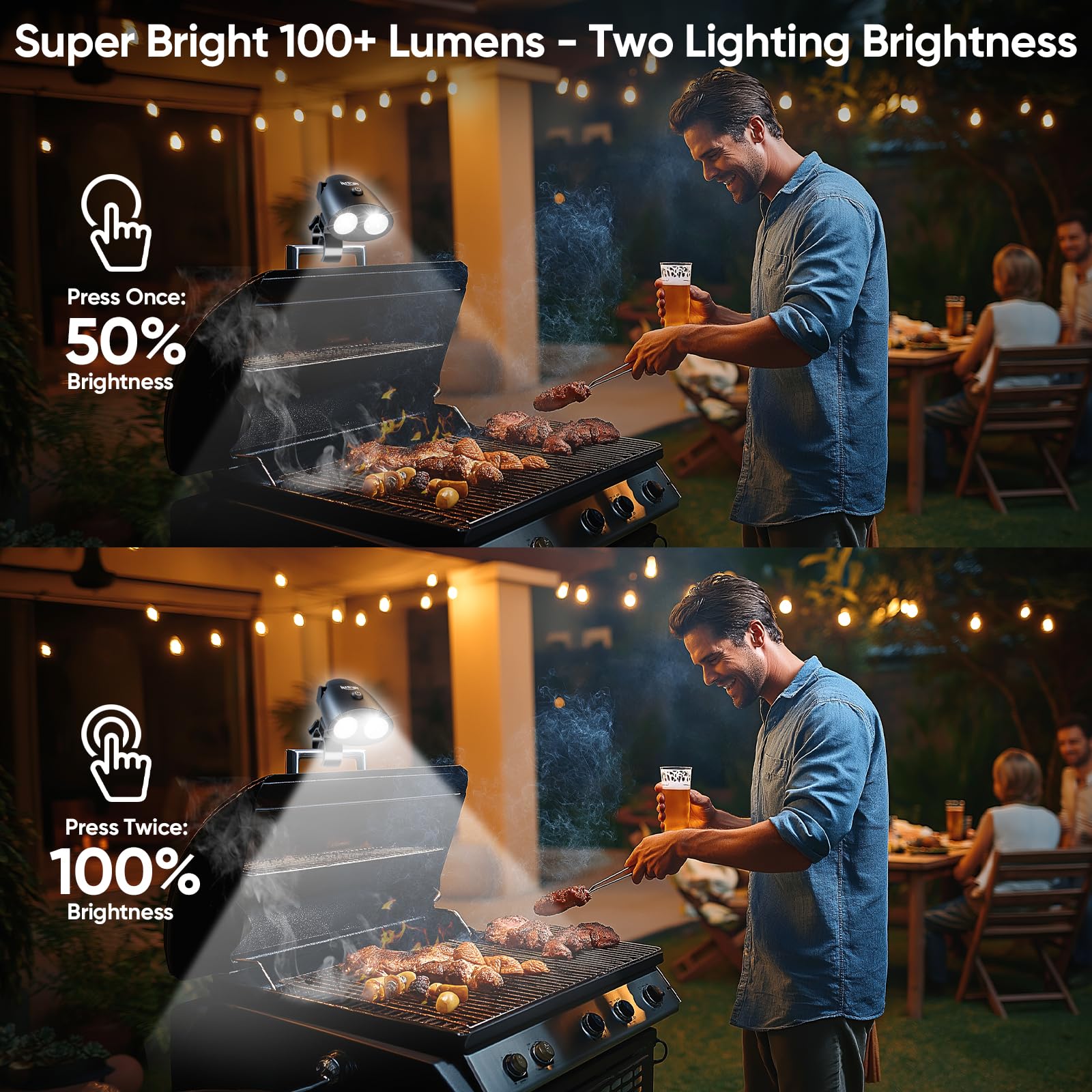 **Grill Light for BBQ - 2 Brightness Settings, Battery Included - Perfect Outdoor Grilling Accessories for Men, Father's Day Gifts for Dad & Husband - Ideal for Nighttime Grilling, Camping, and Backyard BBQs**