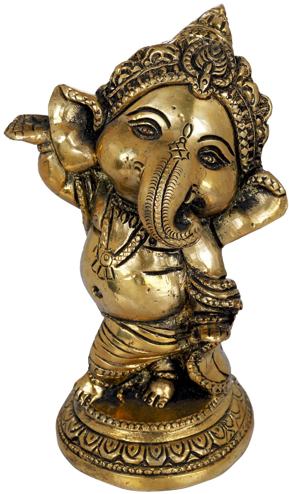 Exotic India Adorable Baby Ganesha Brass Statue - Small Hindu God Ganesh Figurine for Home Altar, Office Desk Decor & Spiritual Gift