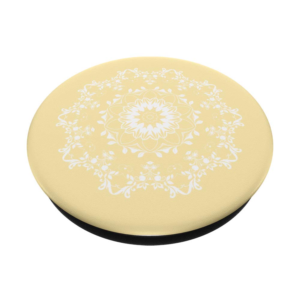 Pale Pastel Yellow White Mandala Cute PopSockets PopGrip - Swappable Phone & Tablet Grip for Stylish Protection and Easy Handling