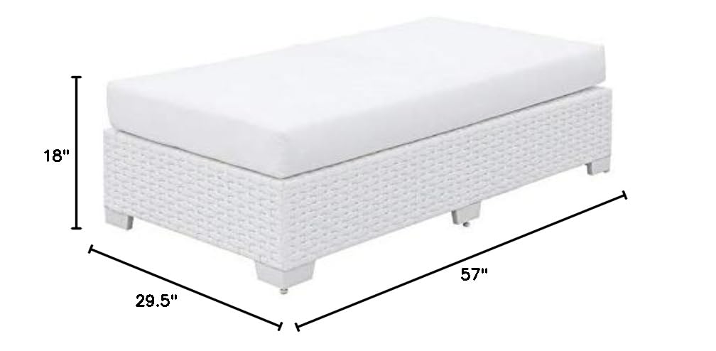 Furniture of America Arthur White Rattan Rectangular Patio Ottoman - Outdoor Garden, Poolside, and Patio Lounge Seating Accent Piece