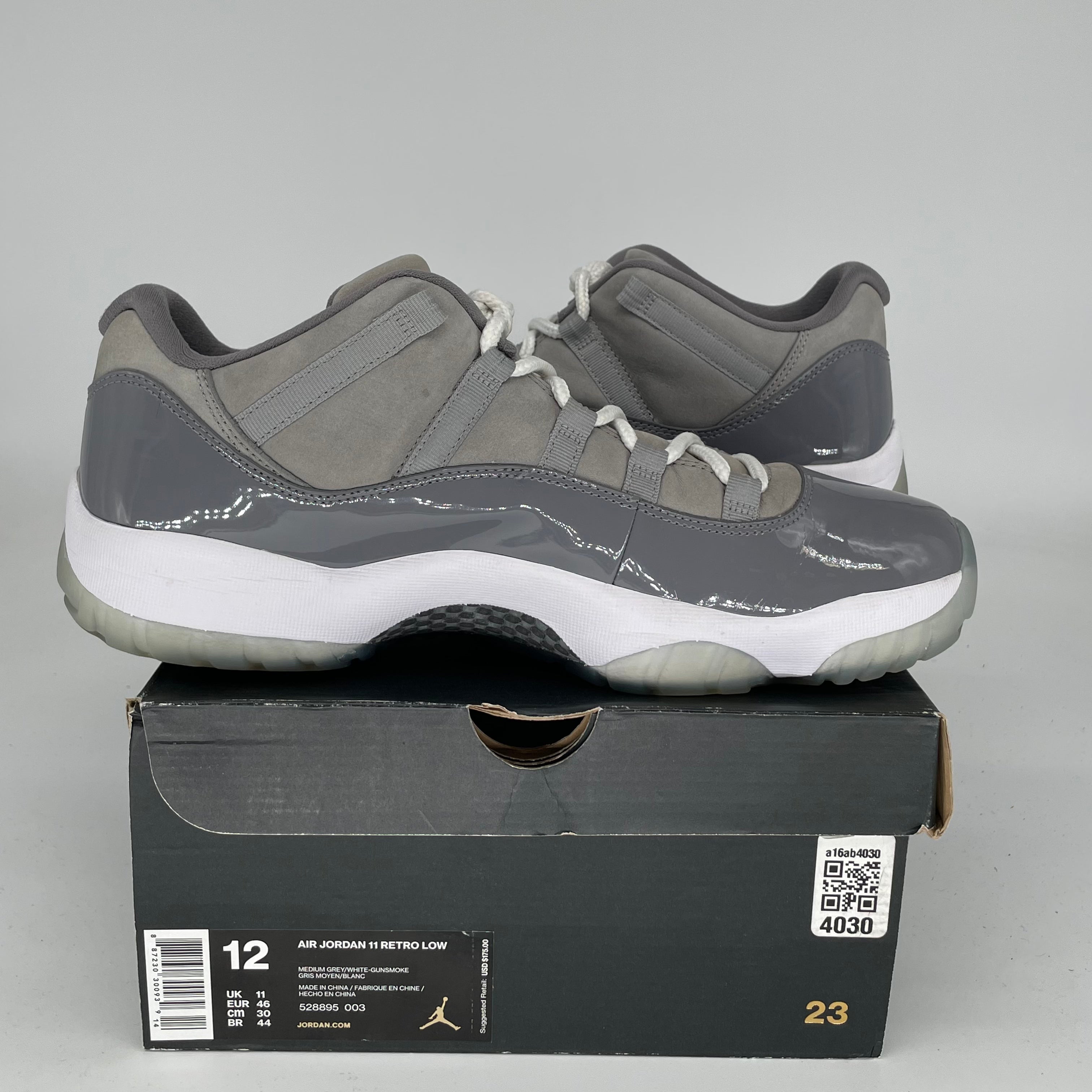 AIR JORDAN 11 LOW COOL GREY Men's Basketball Shoes - Size 12 (528895-003) | Retro Sneakers for Casual Wear & Sports Performance