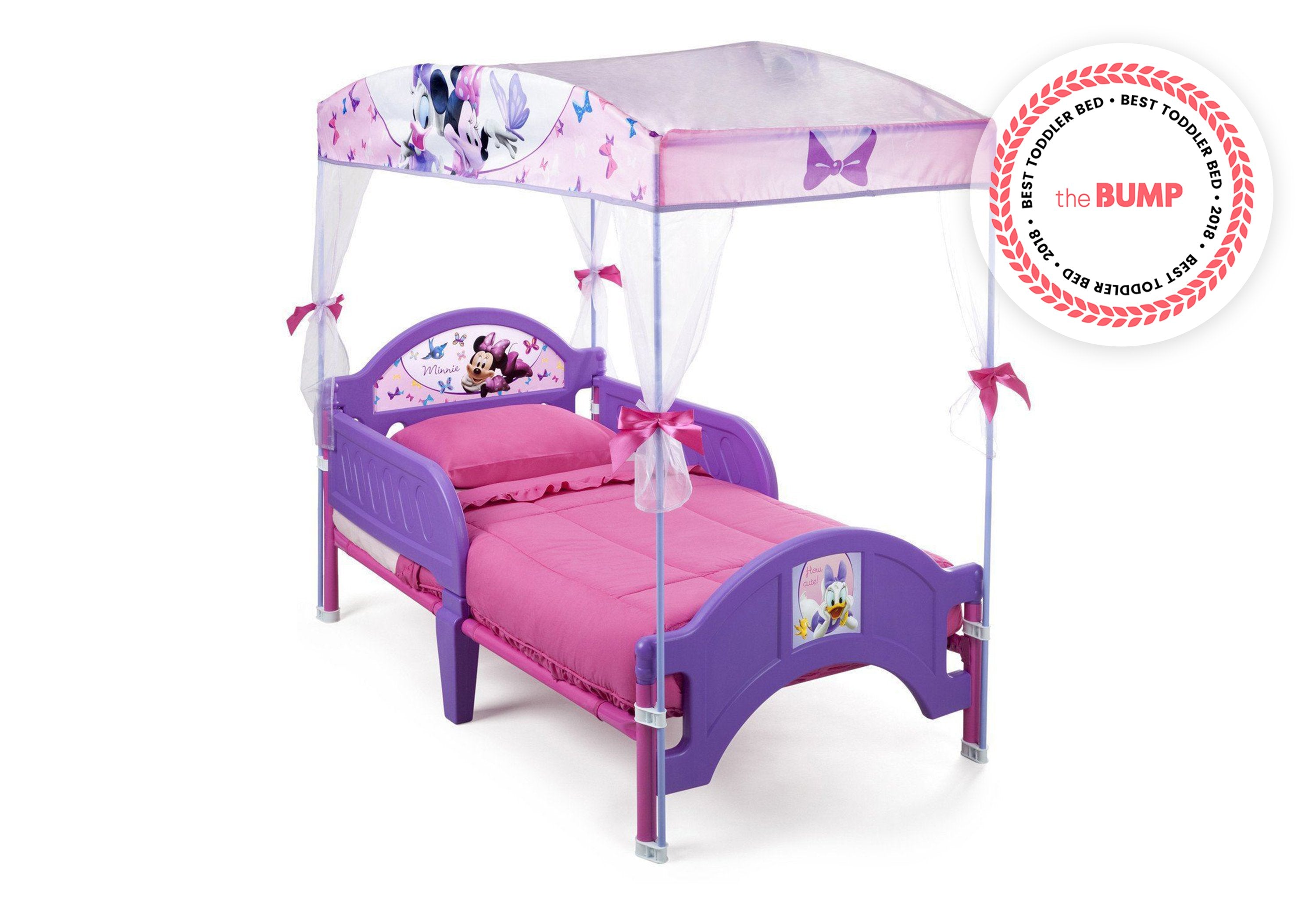 Minnie Mouse Toddler Canopy Bed - Pink Disney Princess Themed Bed for Girls - Perfect for Nursery, Bedroom Decor & Toddler Sleep Time