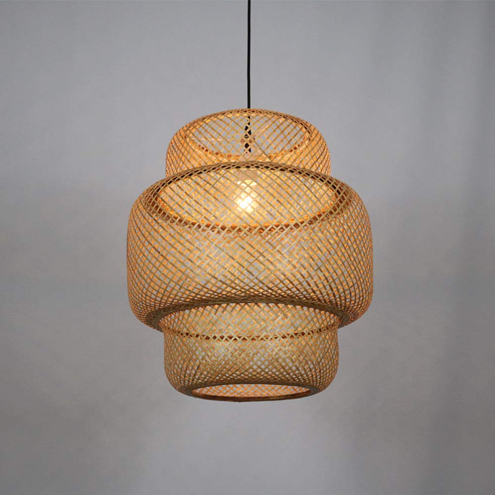 Hand-Woven Bamboo Rattan Chandelier Lamp - Natural Wicker Table Top & Ceiling Light with E27 Socket - Adjustable for Restaurants, Coffee Shops, Hotels & Home Decor