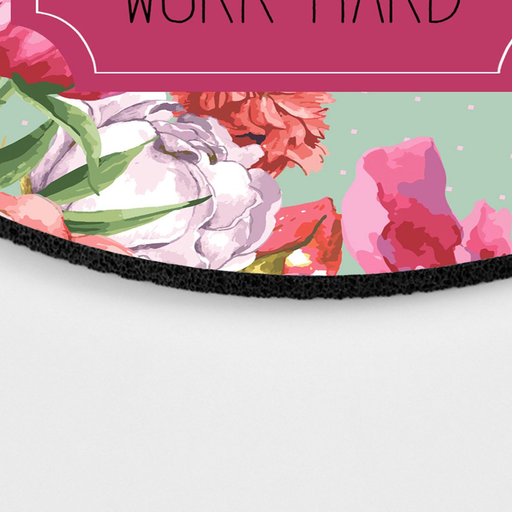 Inspirational Floral Mouse Pad with Motivational Quote - Set Goals Say Prayers Work Hard - Premium Neoprene Round Desk Mat for Office, Home, Gaming & Workstation