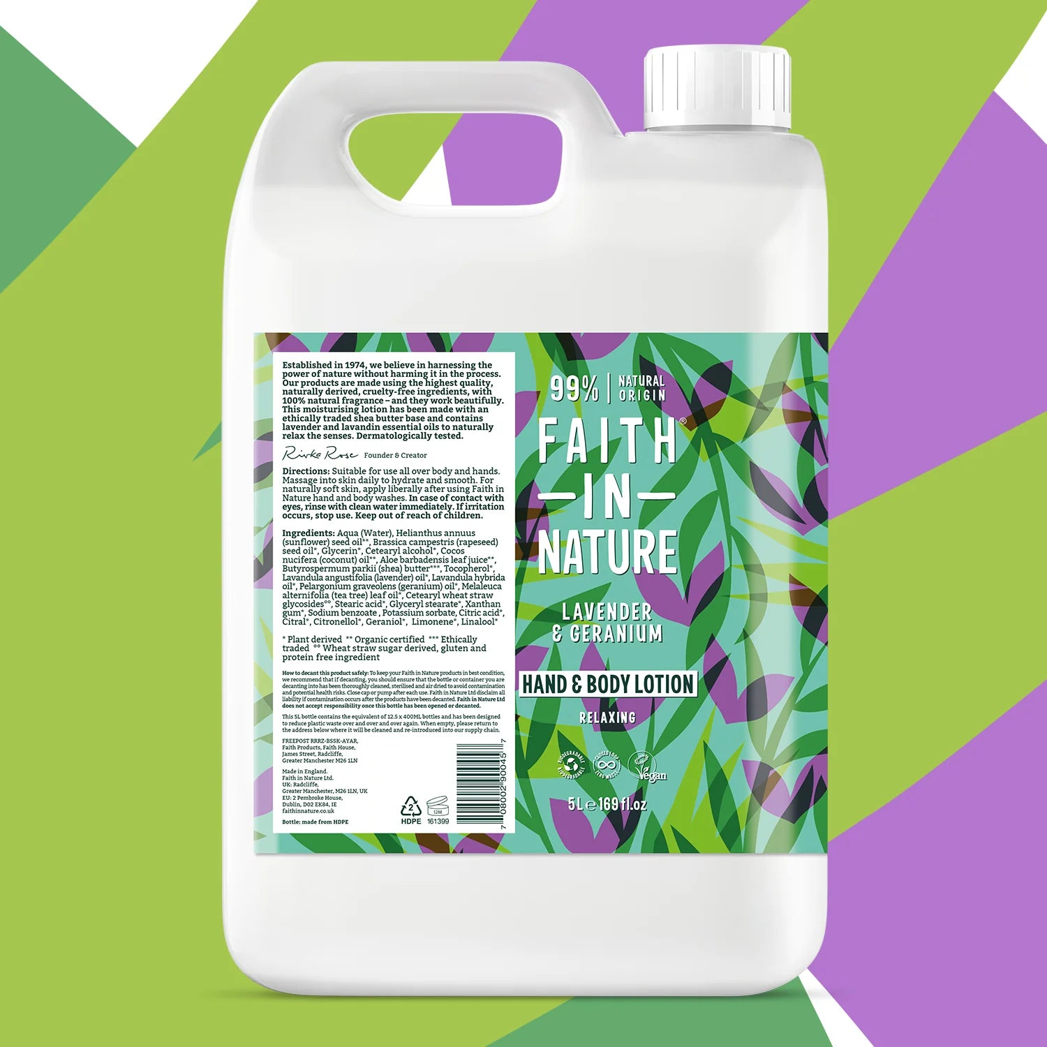 Faith In Nature Lavender & Geranium Hand & Body Lotion Refill 5L - Organic Moisturizer for Dry Skin | Perfect for Home, Spa & Office Use
