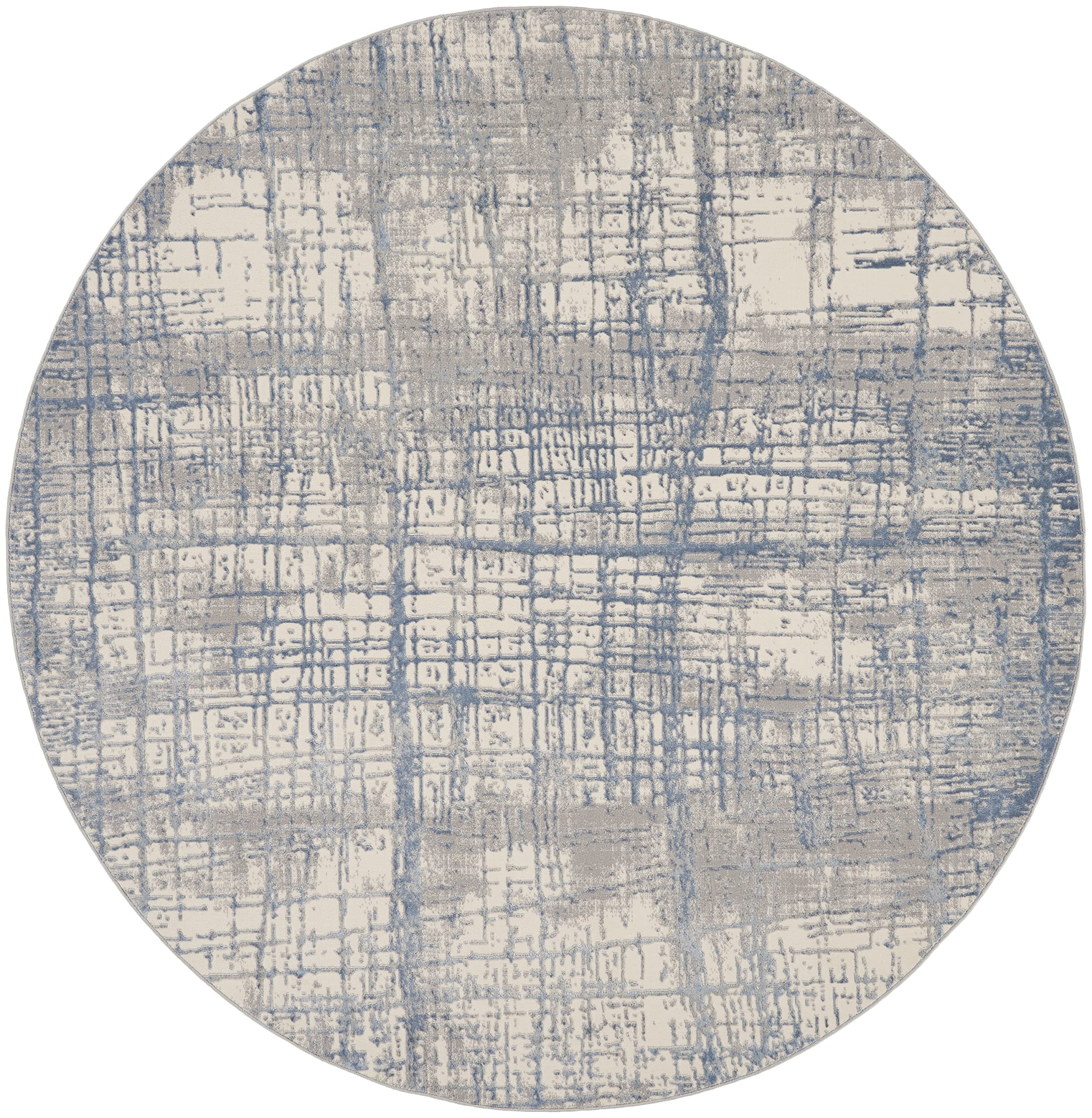 Calvin Klein Rush Ivory Blue 8' Round Area Rug - Modern Abstract Design, Easy to Clean & Non-Shedding - Perfect for Bedroom, Living Room, Dining Room & Kitchen Decor