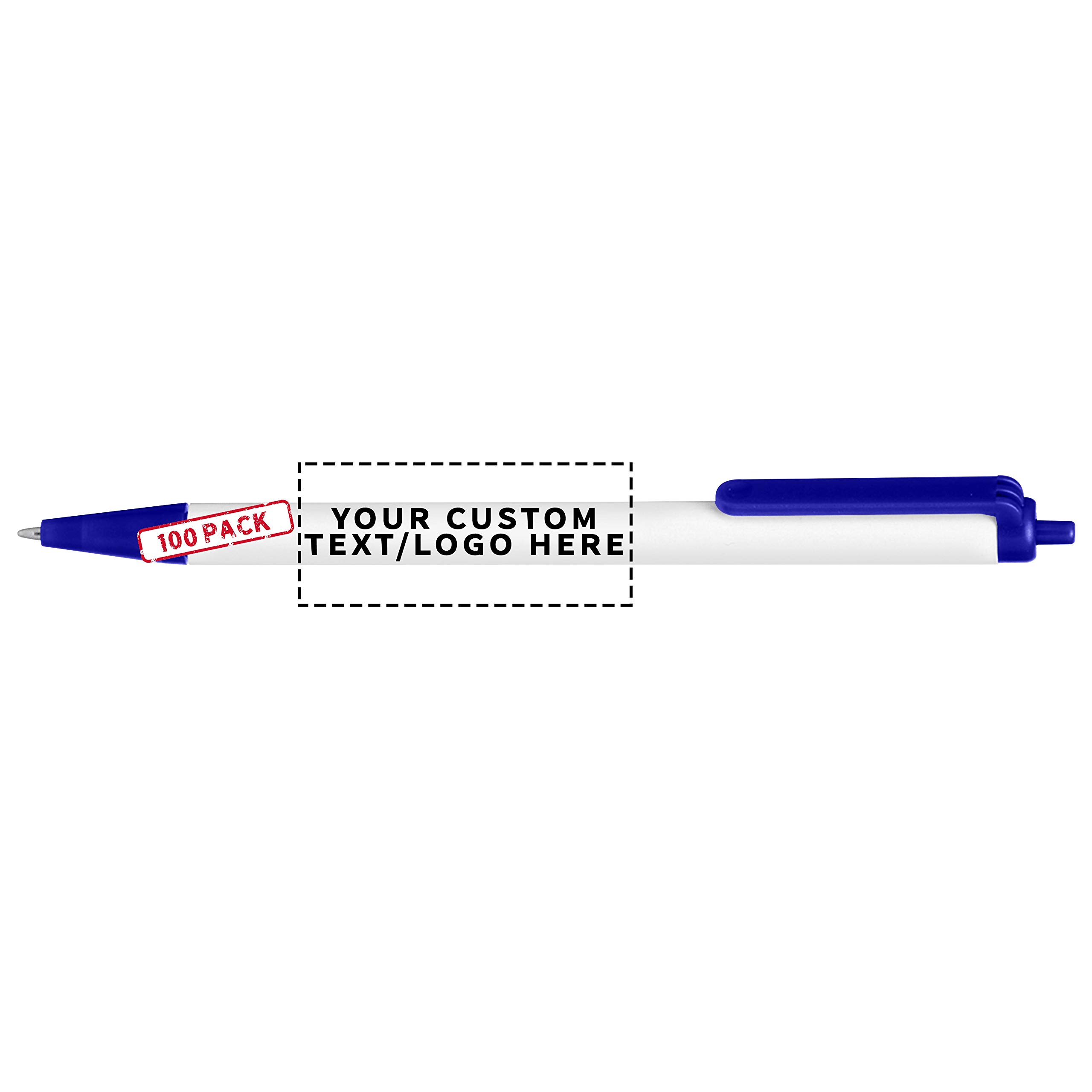 100-Pack Retractable Pens with Custom Text & Logo - Slim Barrel Black Ink Pens for Office, School & Business Promotions - Bulk Promotional Pens for Branding & Giveaways