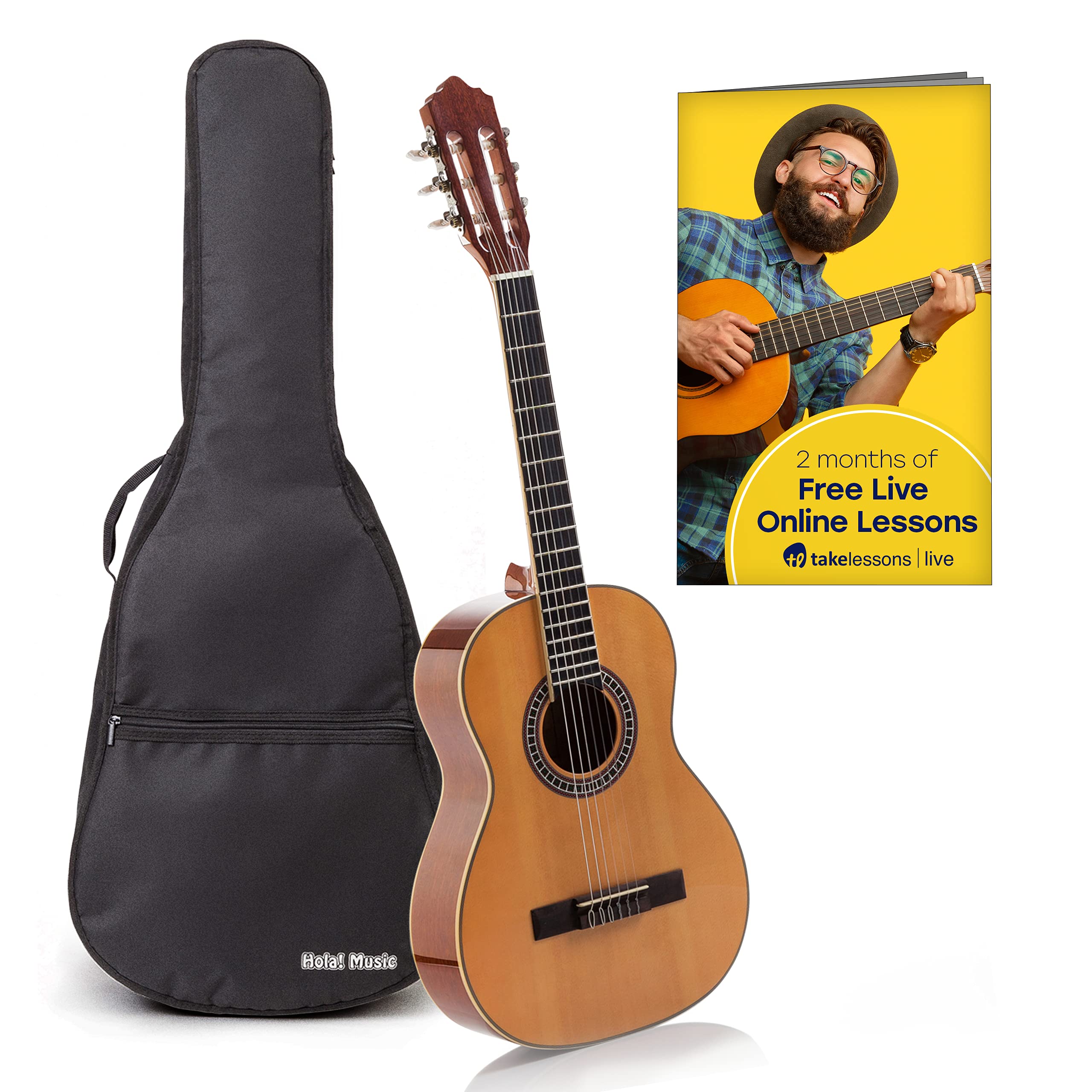 Hola! Music 3/4 Size 36 Inch Classical Guitar with Soft Nylon Strings | HG-36GLS Natural Gloss Finish | Includes FREE Padded Gig Bag | Perfect for Beginners, Students & Travel Musicians