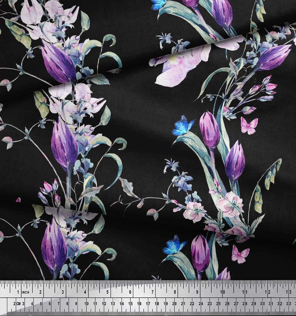 Soimoi 42 Inch Wide Purple Polyester Crepe Fabric by The Yard - Wild Flower Radiance Print for Dresses, Skirts & DIY Fashion Projects - Chic & Sophisticated Fabric for Women's Clothing & Home Decor