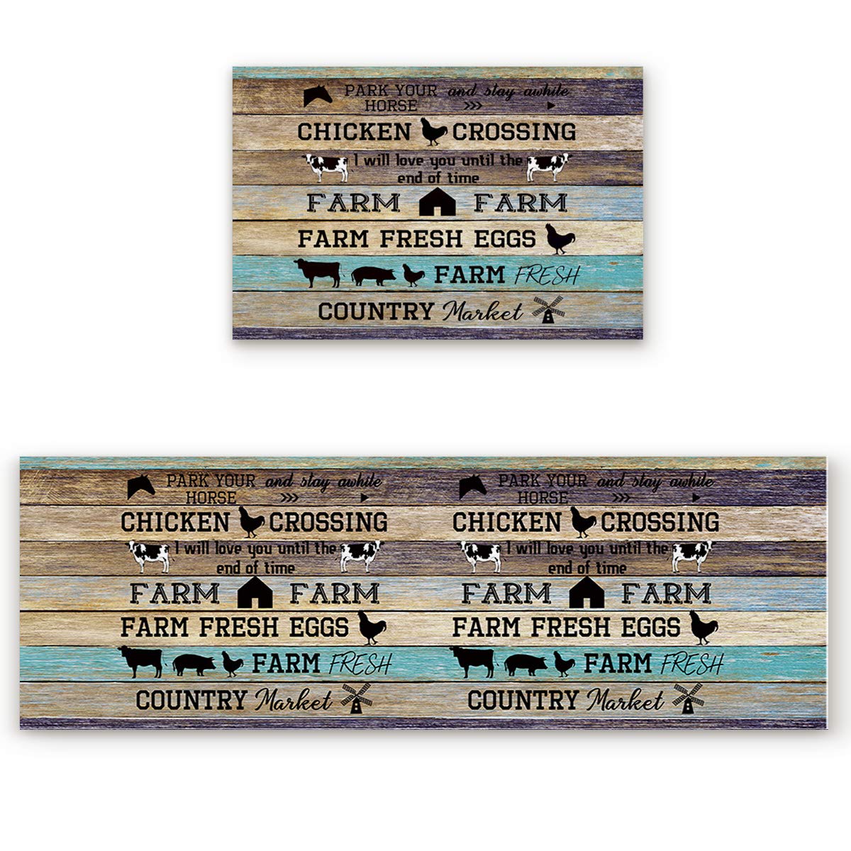 ZEREAA Non-Slip Kitchen Runner Rugs Set - 2 Piece Country Style Floor Mats for Indoor/Outdoor Use (19.7x31.5in + 19.7x63in) - Perfect for Farmhouse Decor, Kitchen Sink Area & Laundry Room