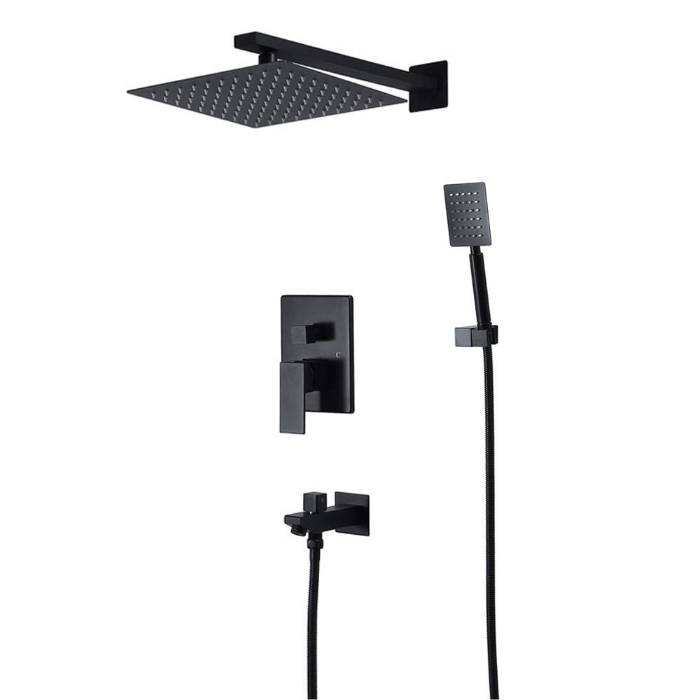 Premium Matte Black Rainfall Shower System Complete Kit - High Pressure Rain Shower Head & Handheld Shower Head Set for Modern Bathroom | Perfect for Spa-Like Experience, Master Bathroom Renovation & Luxury Home Upgrade