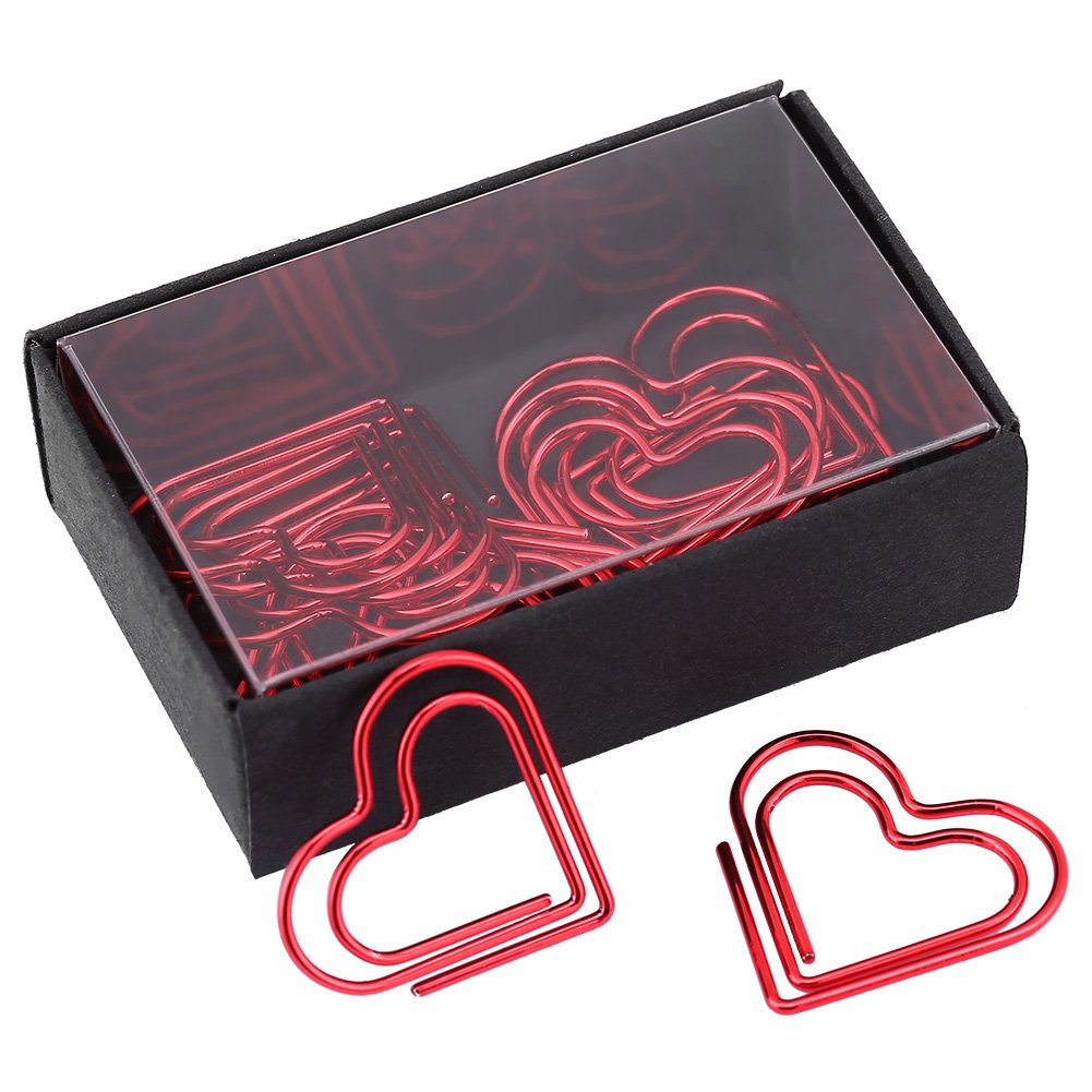 12Pcs Heart-Shaped Metal Document Clips - Colorful Paper Clips for School, Office, Bookmarking & Organizing - Perfect for Notebooks, Planners, Files & Gift Wrapping (Red)