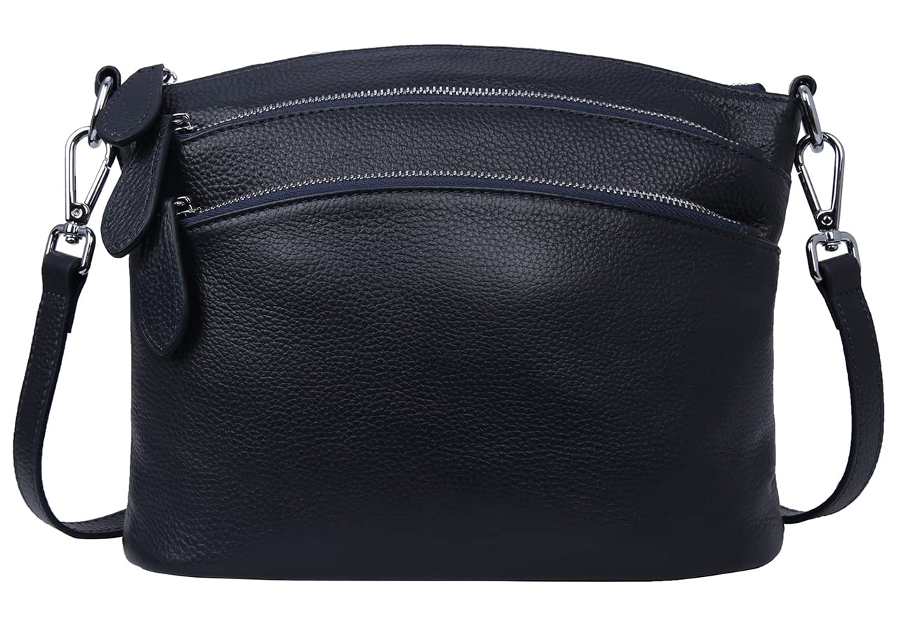 HESHE Women's Leather Crossbody Bag - Small Functional Multi-Pocket Shoulder Purse & Handbag for Everyday Use, Travel, and Work
