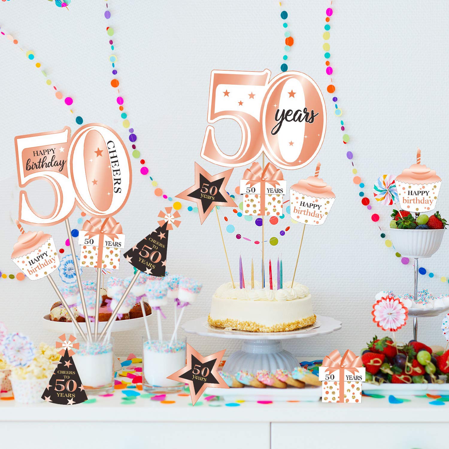 Blulu Birthday Party Decorations Set - 24pcs Table Centerpieces, Cake Toppers & Party Sticks for Women's Birthday, Anniversary, Baby Shower - Perfect for Indoor/Outdoor Celebrations & Photo Backdrops